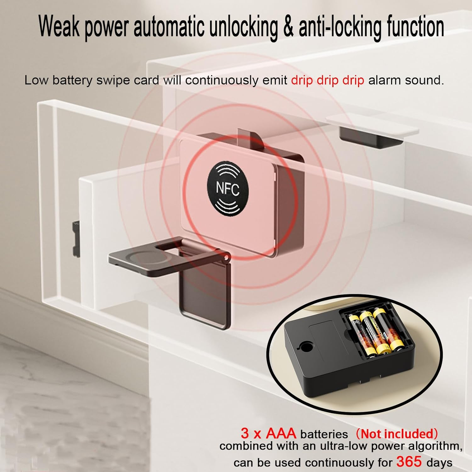 CMINGJ NFC Smart Cabinet Lock, Magnetic Sensing Child Safety Baby Proofing Drawer Lock 4 Unlocking Methods (NFC Card, Handle, Phone, Watch), Long Battery Life, Universal Fit, High Security