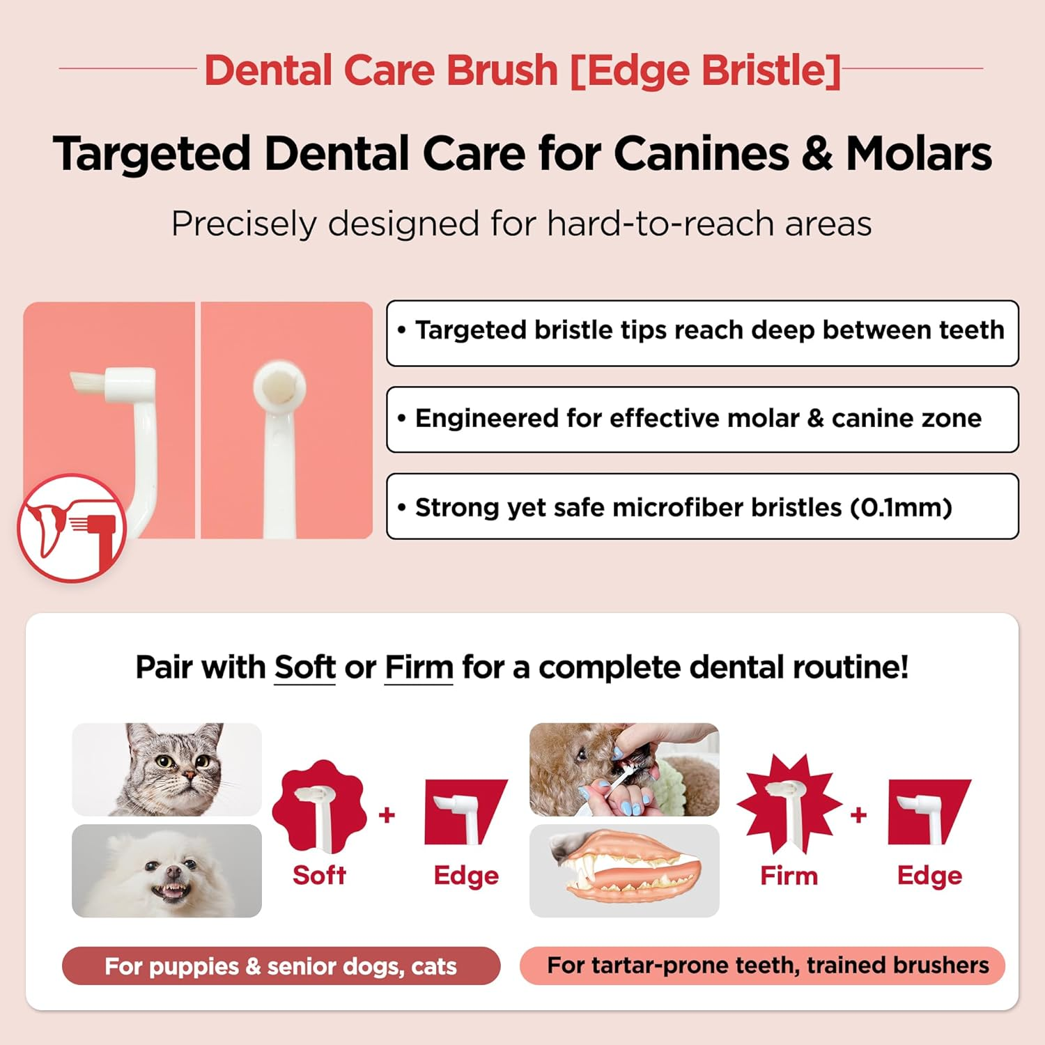 JAYU PET Dental Care Brush (Edge Bristles) - Micro round Head Dog Toothbrush, Cat Toothbrush, Dental Care, Perfect for Kitten & Small Breed with End-Tuft Diagonal-Shaped Bristles & Easy Grip Handle image number 1