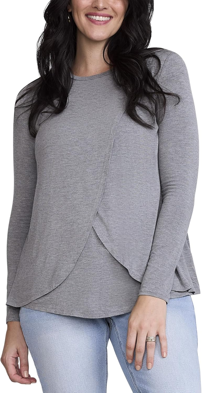 Motherhood Maternity Women'S Long Sleeve Scoop Neck Tulip Nursing Tee Shirt for Breastfeeding with Easy Access