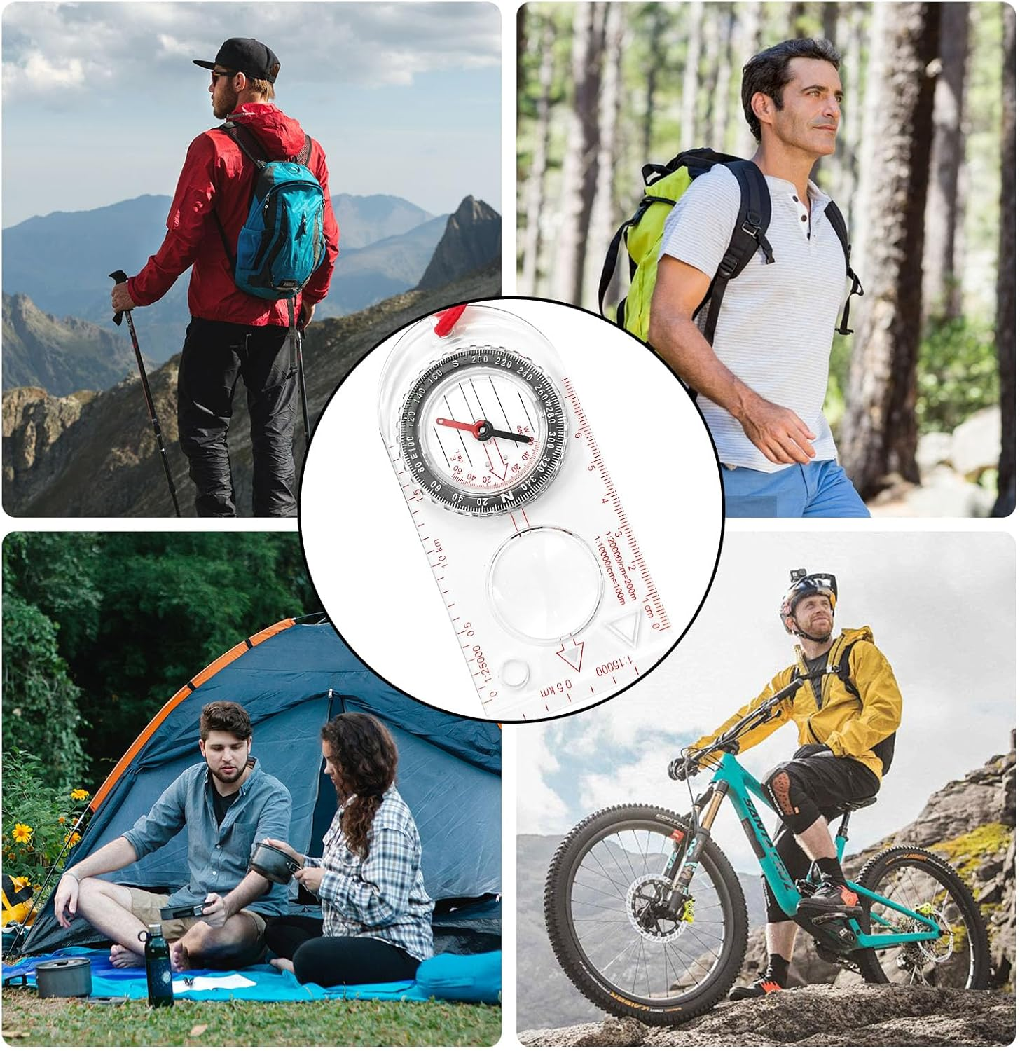 Blingkingdom Multifunctional Waterproof Navigation Compass Map Ruler Magnifier for Explorer Hiking Map Reading and Navigation with Adjustable Lanyard image number 5