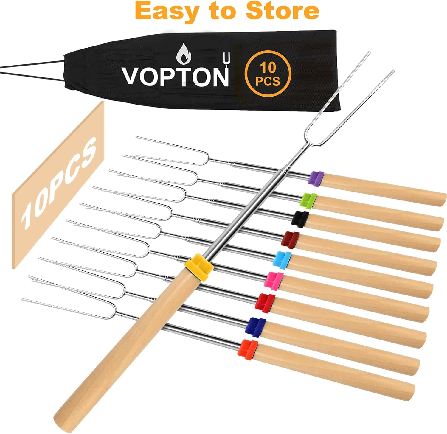 10 Pcs Marshmallow Roasting Sticks for Fire Pit Long 32Inch, Smores Sticks Skewers, Smores Kit for Fire Pit, Premium Telescoping Hot Dog Roasting Sticks for Campfire Accessories outside Camping VOPTON image number 3