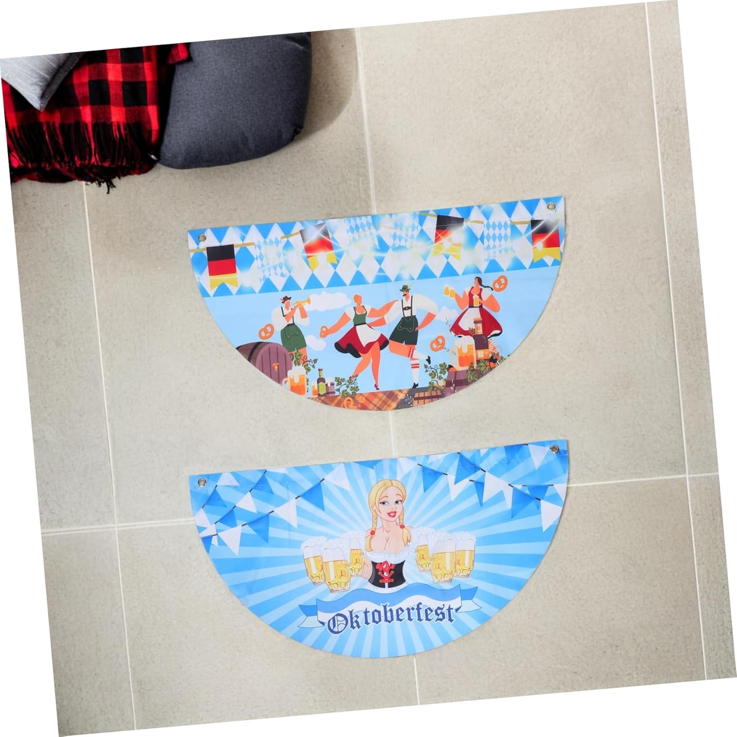 RORPOIR 2Pcs Oktoberfest Bunting Flag Bavarian Blue White Checkered Banner Effortless Decoration for Beer Festival Parties Authentic German Style Party Supplies image number 2
