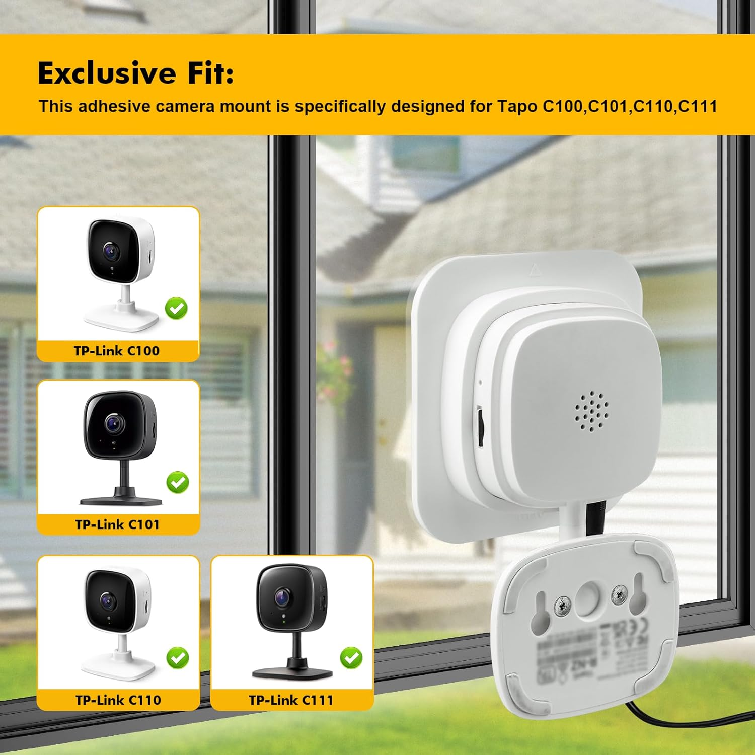 2 Pack Security Camera Window Mount Fits for Tapo Indoor Security Camera C100, C110, No Drill No Screws Installation Required, Anti-Theft Strong Adhesive Tape Bracket image number 1