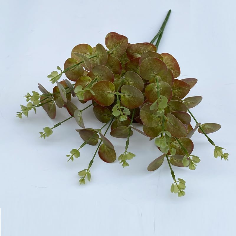 2 PCS 32 Bunches Artificial Eucalyptus Stems Branches Leaves Shrubs Leaf Faux Eucalyptus Plants for Flower Arrangement,Garden,Wedding,Table Centerpiece,Party,Home Decor (Pink Green Brown)