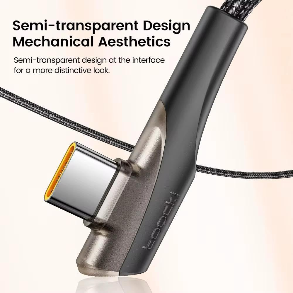 Toocki 1M Length 90-Degree USB Type-C Cable, Double Elbow Design, 480Mbps Fast Charging, Gaming Optimised, Black (1 Metre) image number 4