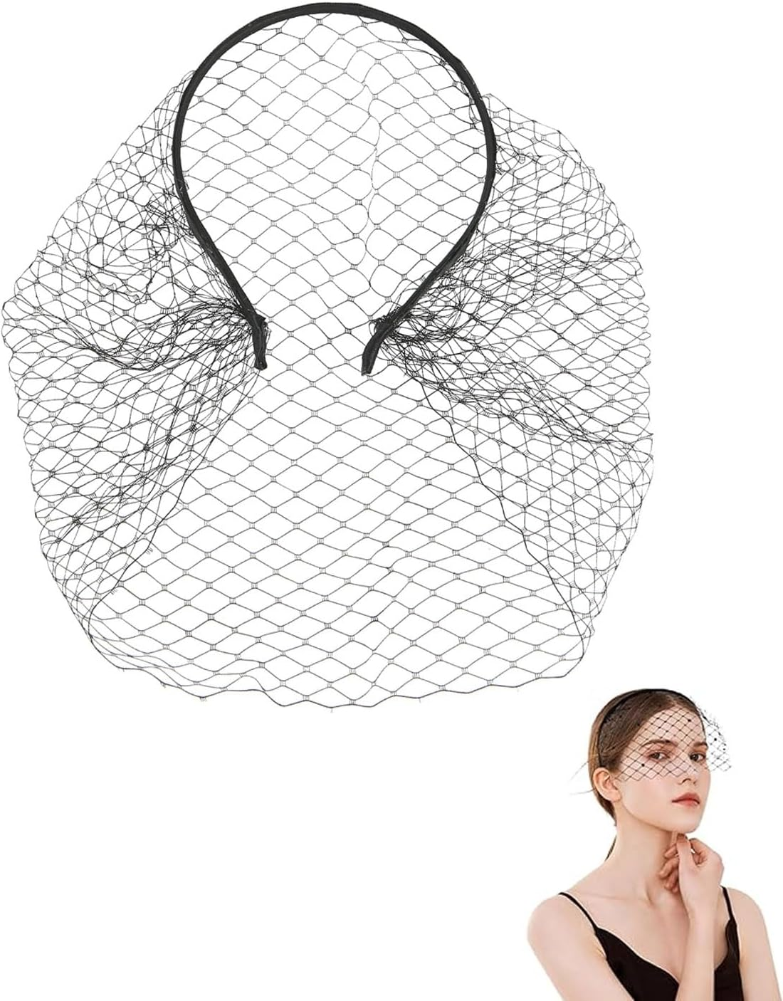 KGDUYC 1 Piece Black Mesh Headband with Veil for Women, Elegant Vintage Veil for Tea Party, Wedding, Bridal Shower and More image number 2