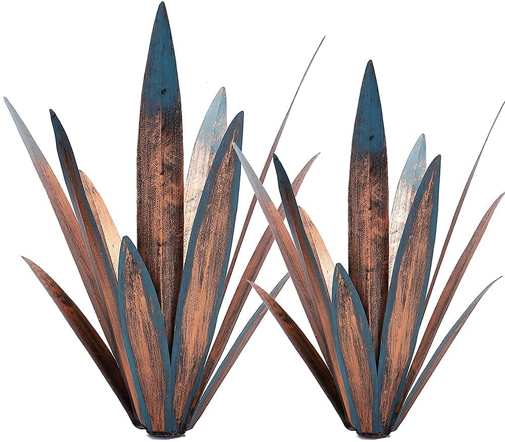 Jesokiibo 2Pcs Tequila Rustic Sculpture DIY Metal Agave Plant Home Decor Rustic Hand Painted Metal Agave Garden Ornaments Outdoor Decor Figurines Home Yard Decorations Stakes Lawn Ornaments image number 4
