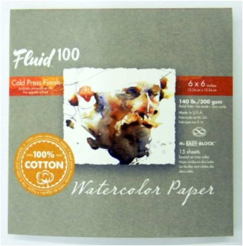 Speedball Fluid 100% Rag CP Watercolour Block Pad, 15 Sheets 9X12 Inches, Superior-Grade Material, Distinctive Textured Surface, Ideal for Watercolour Artistry