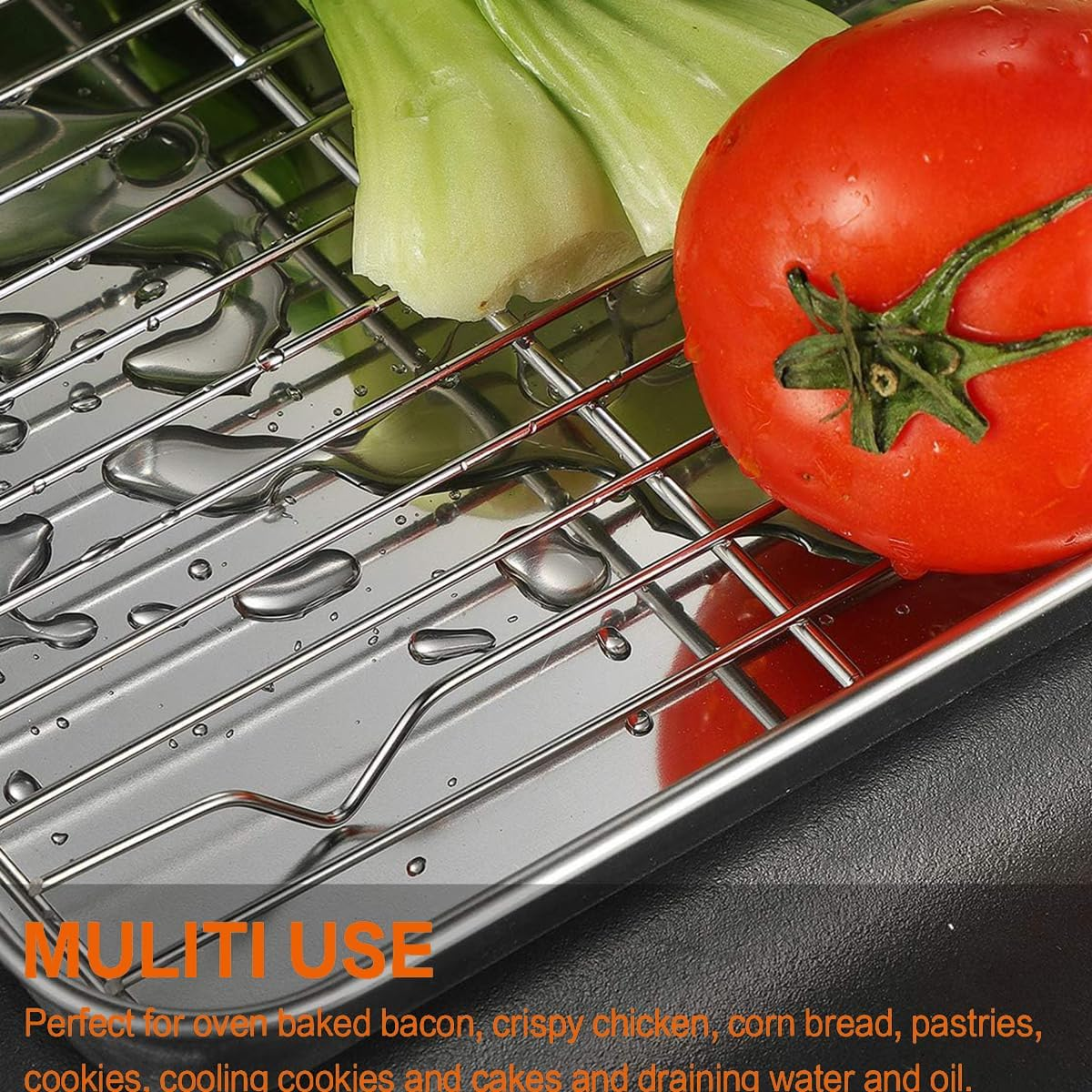 Kitment Baking Trays for Oven, Baking Sheet Cooling Rack with Silicone Mat Set, Stainless Steel Cookie Pan with Oil Brush, Non-Toxic Rectangle Toaster Oven Tray (2 Sheets + 2 Racks + 1 Mat + 1 Brush) image number 3