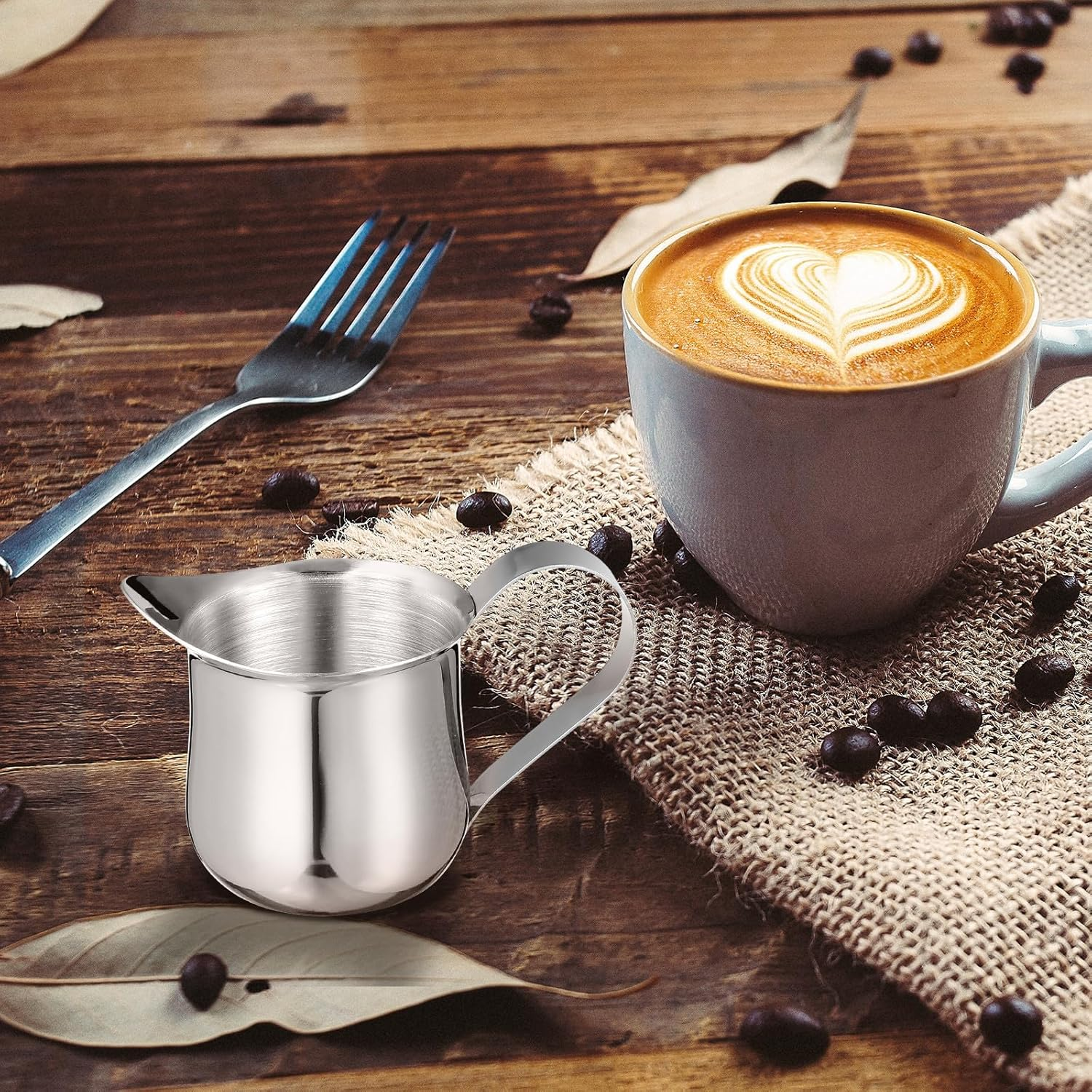 Hohopeti 4Pcs Stainless Steel Milk Frothing Pitcher 50Ml Espresso Creamer Jug with Spout Coffee Measuring Cup for Home and Cafe Use image number 5