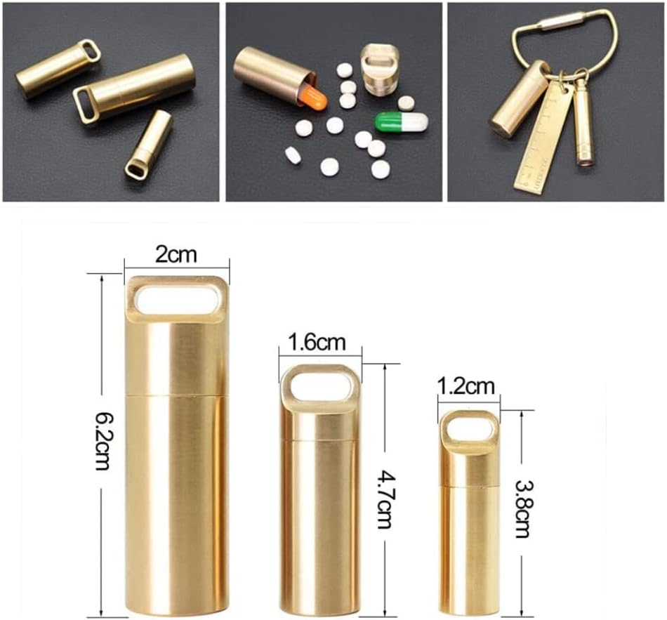 Brass Pill Box Waterproof Pill Box Small Medicine Bottle Medicine Box Outdoor Hiking Camping (L) image number 4