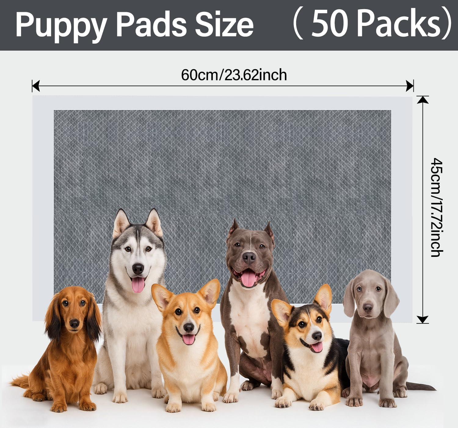 Puppy Pads 50 Packs - 45X60 Cm Large, Bamboo Charocoal Dog Pee Training Pads, Charcoal Odor-Control Puppy Pads with Leak-Proof Quick-Dry Design, Super Absorbent for Dogs Puppies, Doggie, Rabbits, Cats image number 1