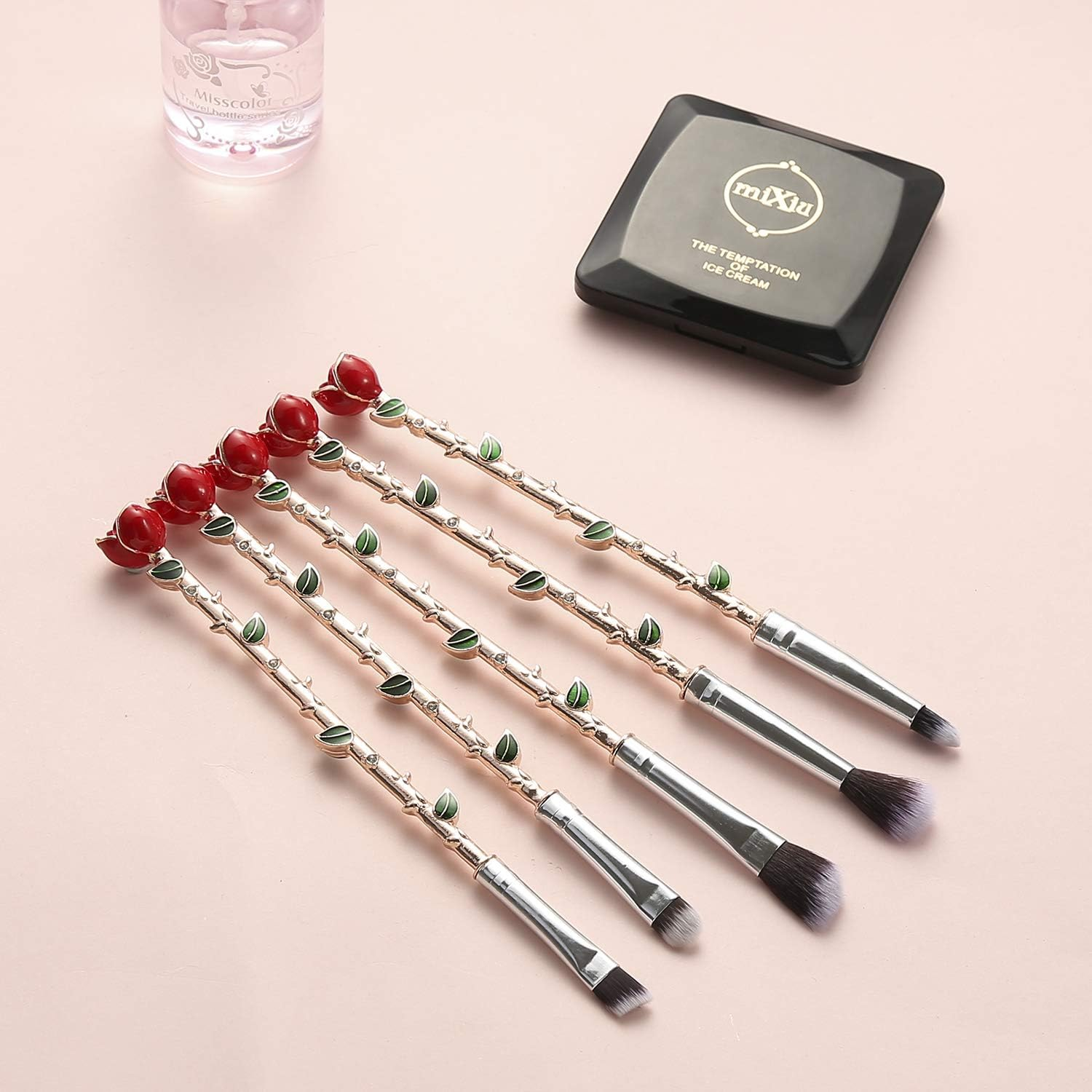 Rongji Jewelry Rose Gold 5Pcs Wand Makeup Brush Set - Synthetic Fiber, Metallic Handle - Eyebrow, Eyeshadow, Foundation, Blending, Lips - Great Gift - Gold image number 7