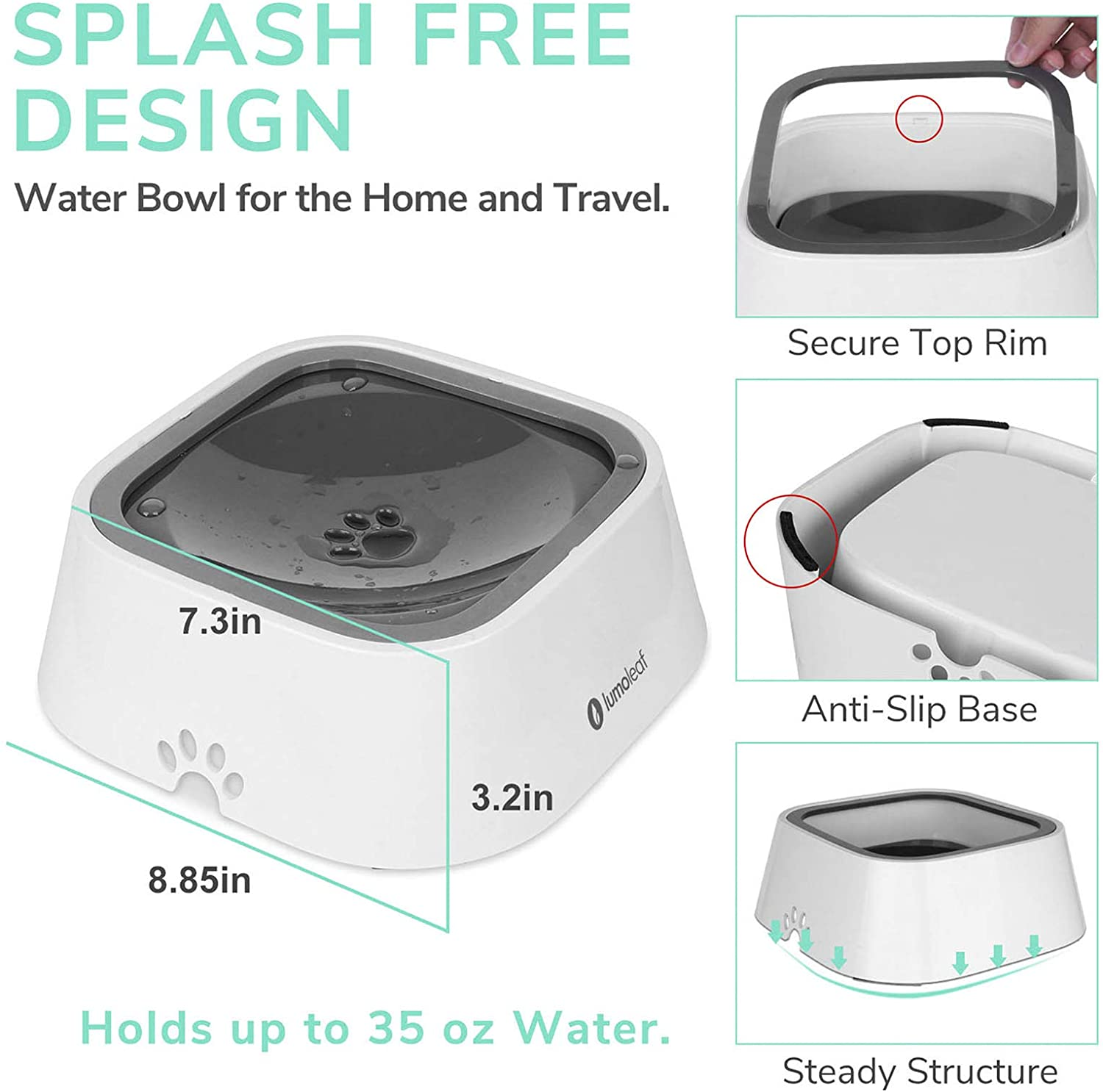 Lumoleaf No Spill Water Bowl for Dogs, Slow Feeder for Messy Drinkers, Drip-Free & Splash-Proof Design (1L Grey) image number 6