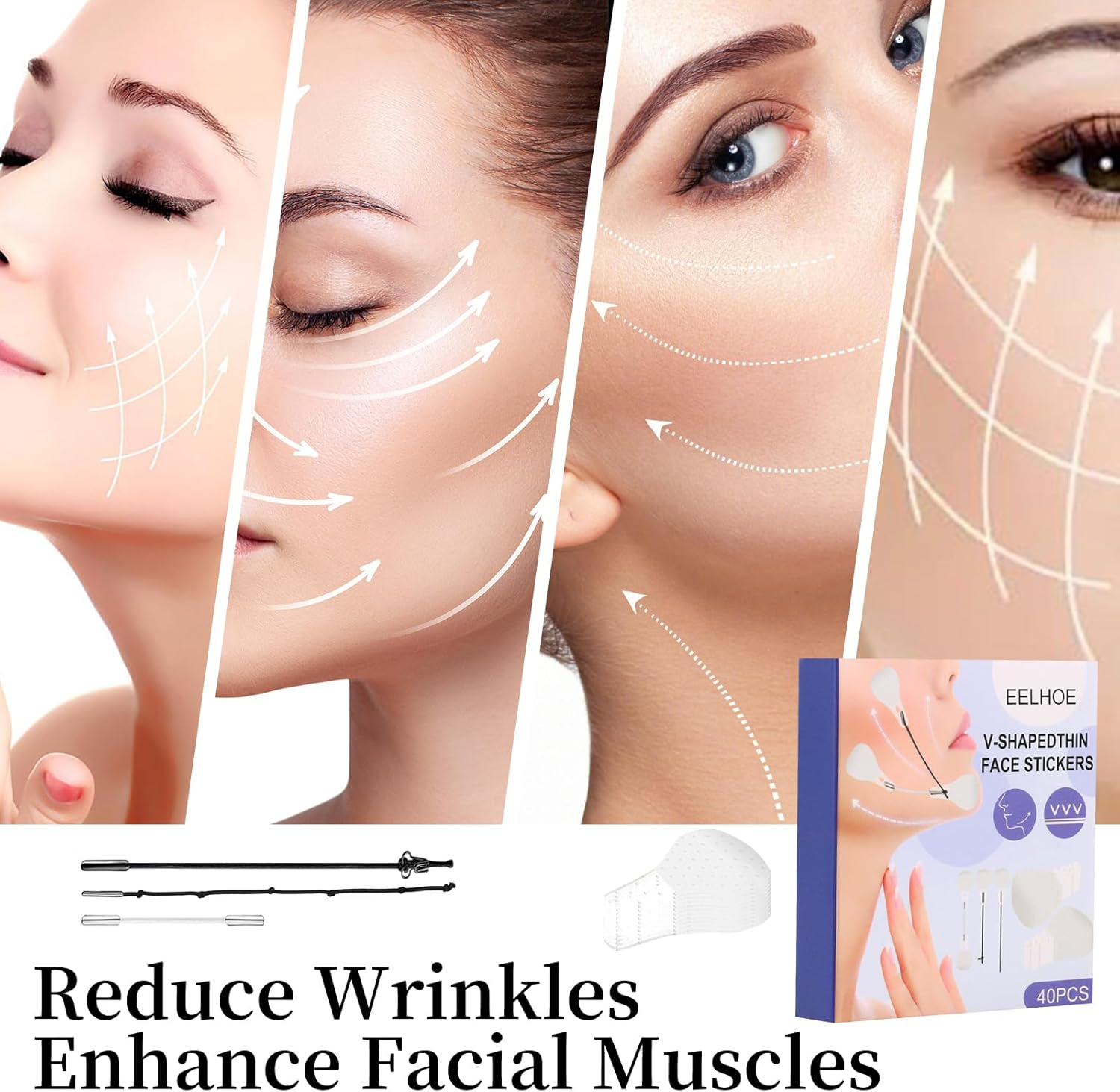 40 Pcs Face Lift Tape, Invisible Waterproof Lifting Stickers, Instant Skin Tightening Solution, Convenient and Invisible for a Natural Lifted to Conceal Wrinkles Double Chin and Sagging Skin image number 6