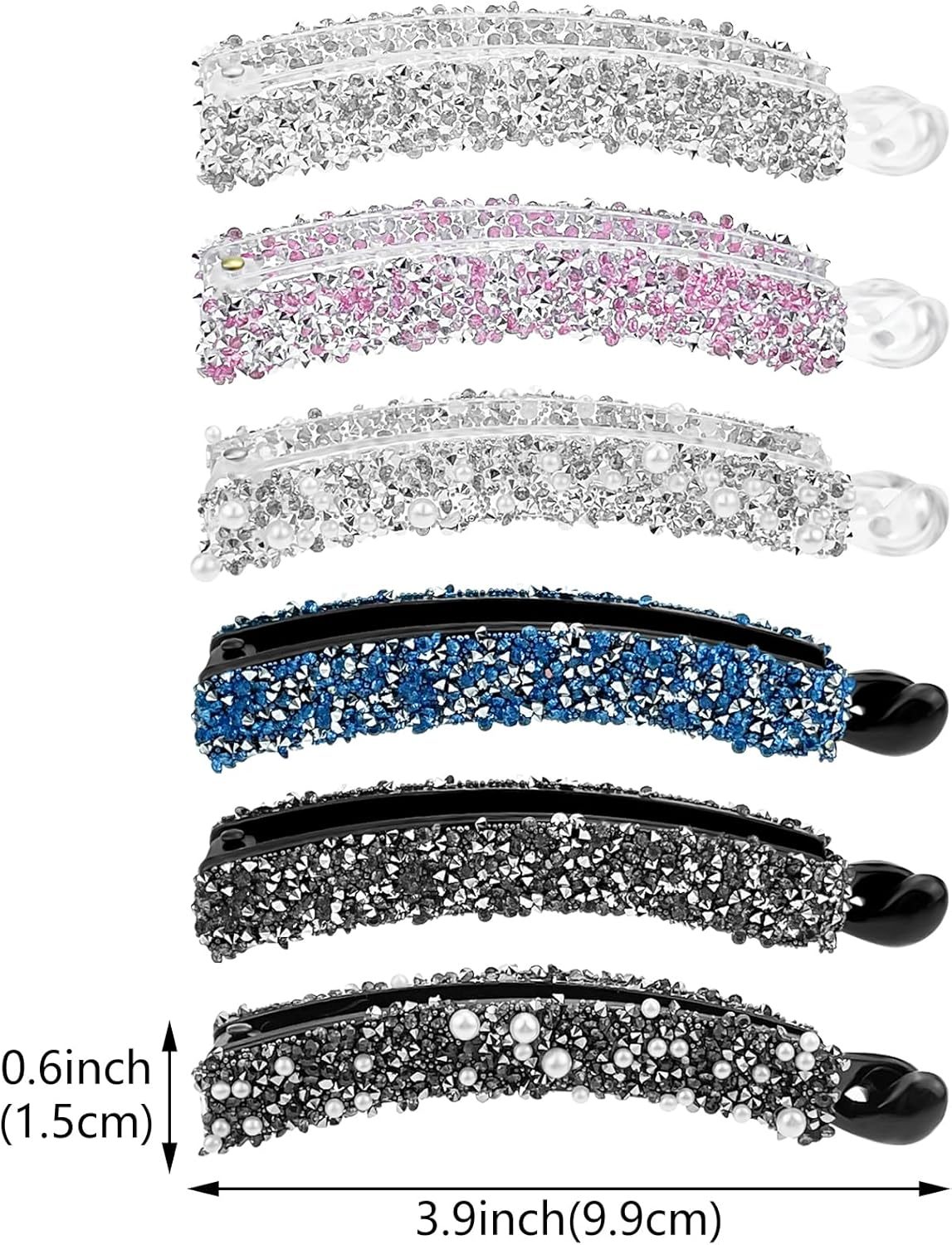 12 Pcs Rhinestones Pearl Banana Hair Clip for Thick Hair, Strong Hold Ponytail Holder Banana Clips Matte French Barrettes Fine Hair Jaw Clips Accessories for Women