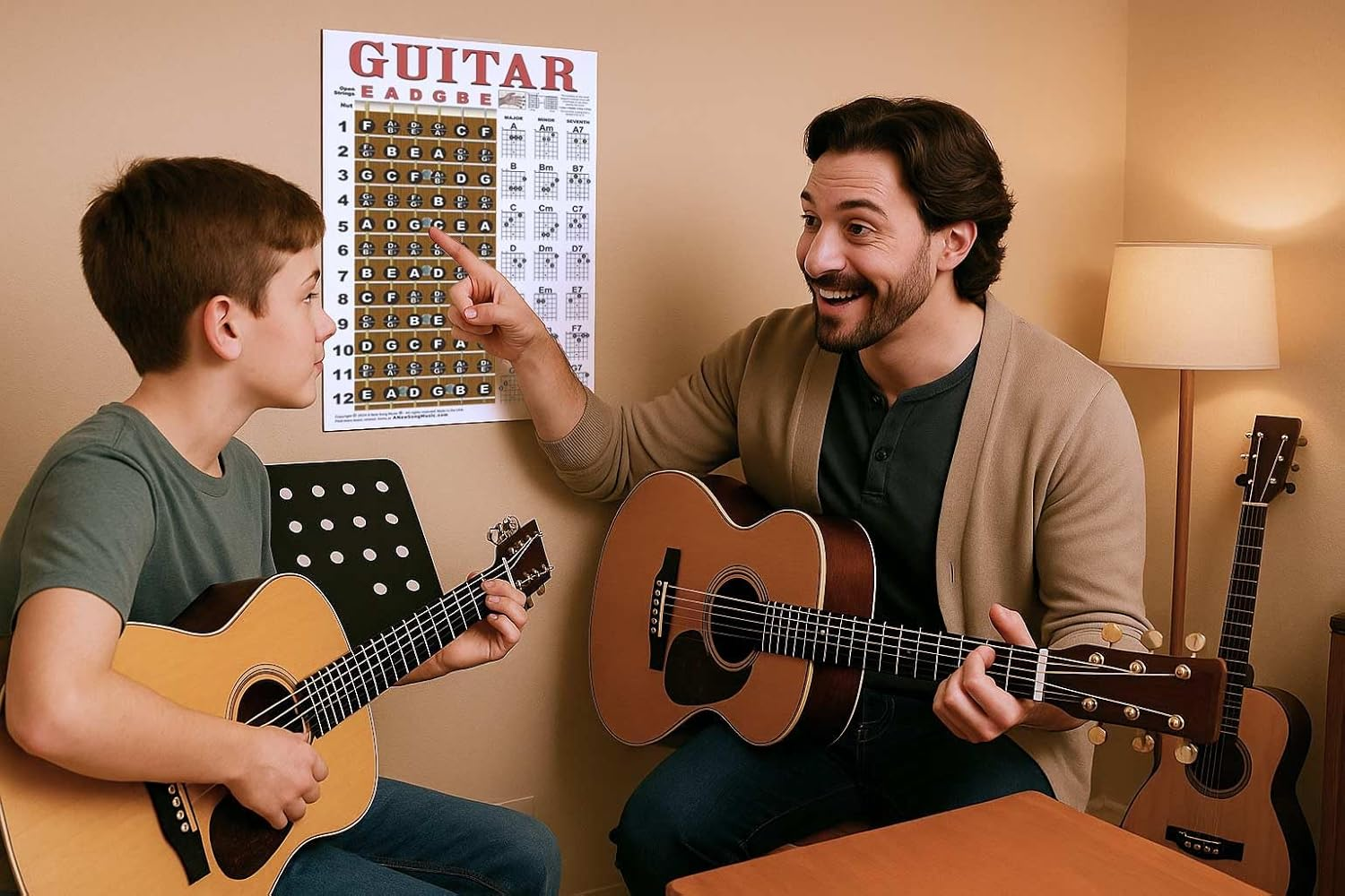 A New Song Music Laminated Guitar Chord & Fretboard Note Chart Instructional Easy Poster for Beginners Chords & Notes 11"X17" image number 2