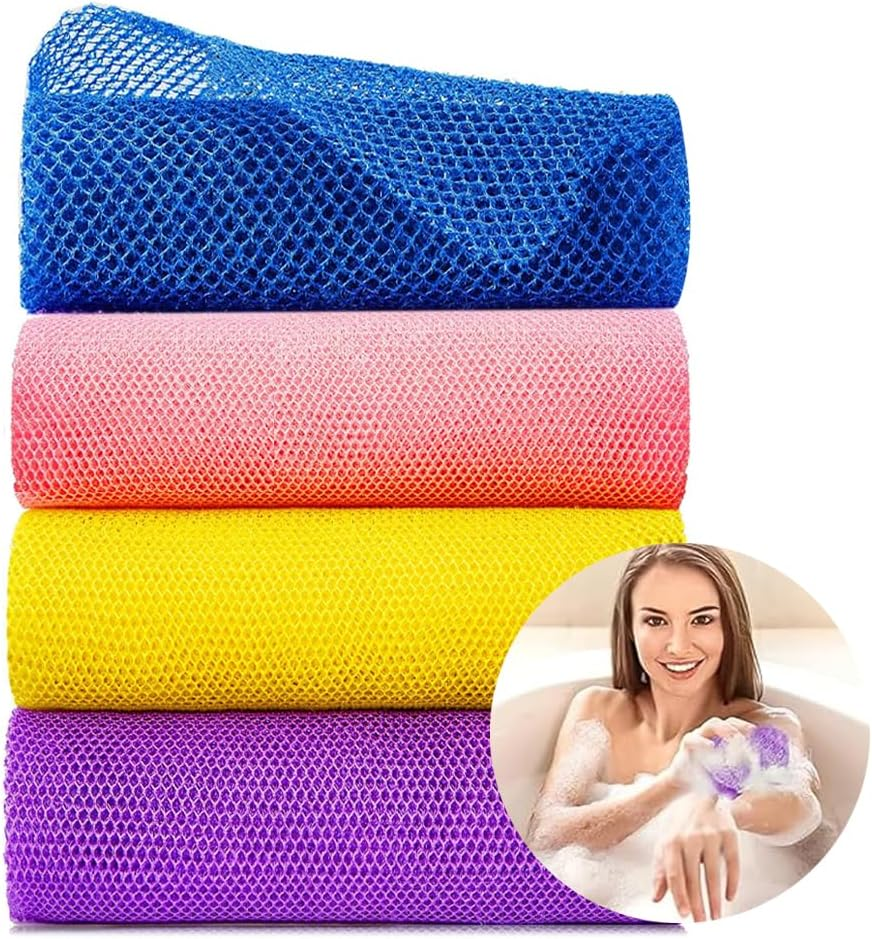 4Pcs African Net Sponge, African Exfoliating Net for Body, African Wash Net Shower Body Scrubber(Yellow, Blue, Pink, Purple) (Yellow, Blue, Pink, Purple) image number 3
