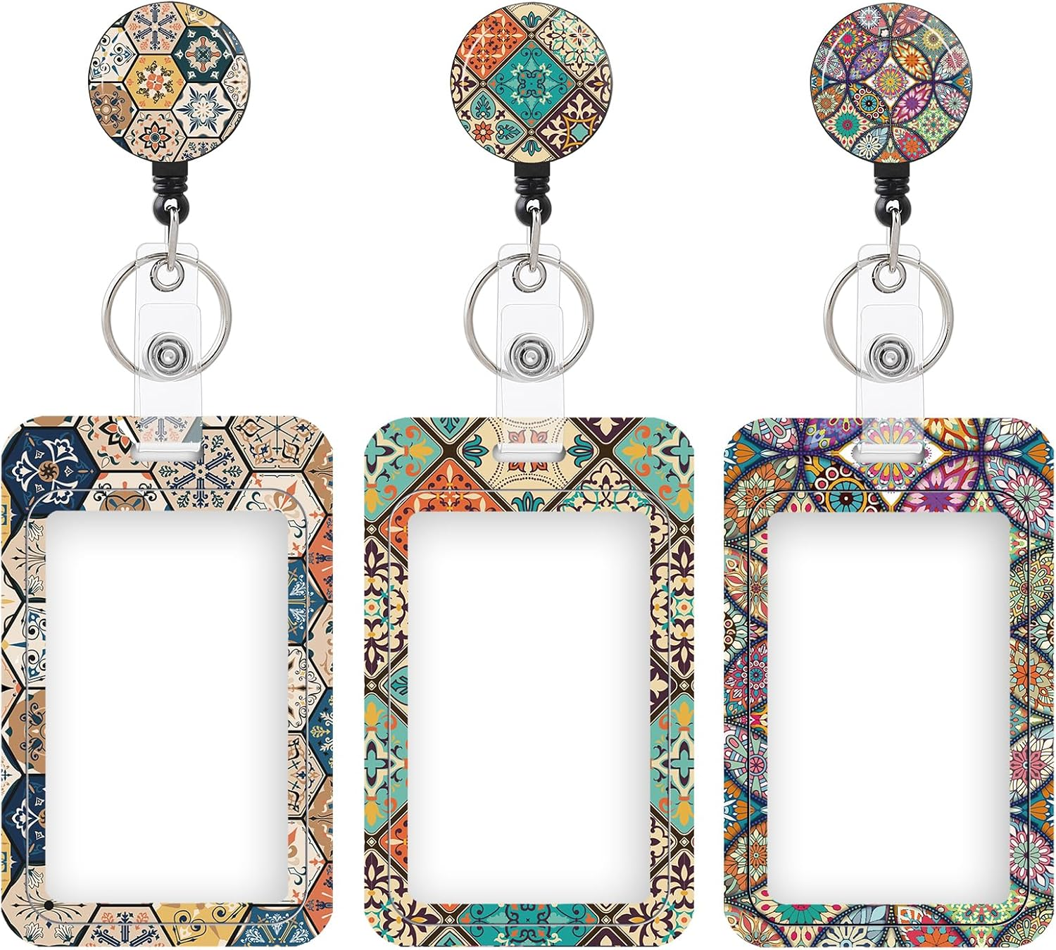 3 Set Heavy Duty Badge Holder with Retractable Reel,Id Badge Holder Key Card Work Badge Clip for Nurse Teacher Student Office Women Men