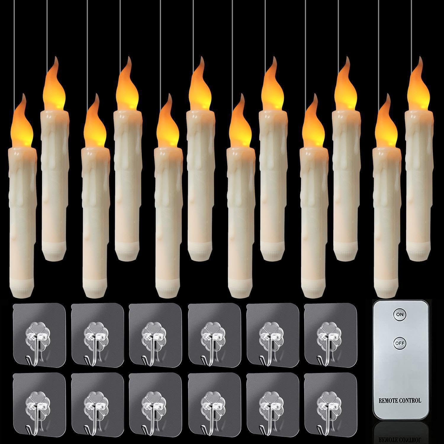 Flameless Candles Decorations with Hang Accessories, 12PCS Floating Flickering Warm White Lights, Battery Operated Candles with Remote Control, Chrismas Party Supplies Birthday Wedding Indoor Home image number 4