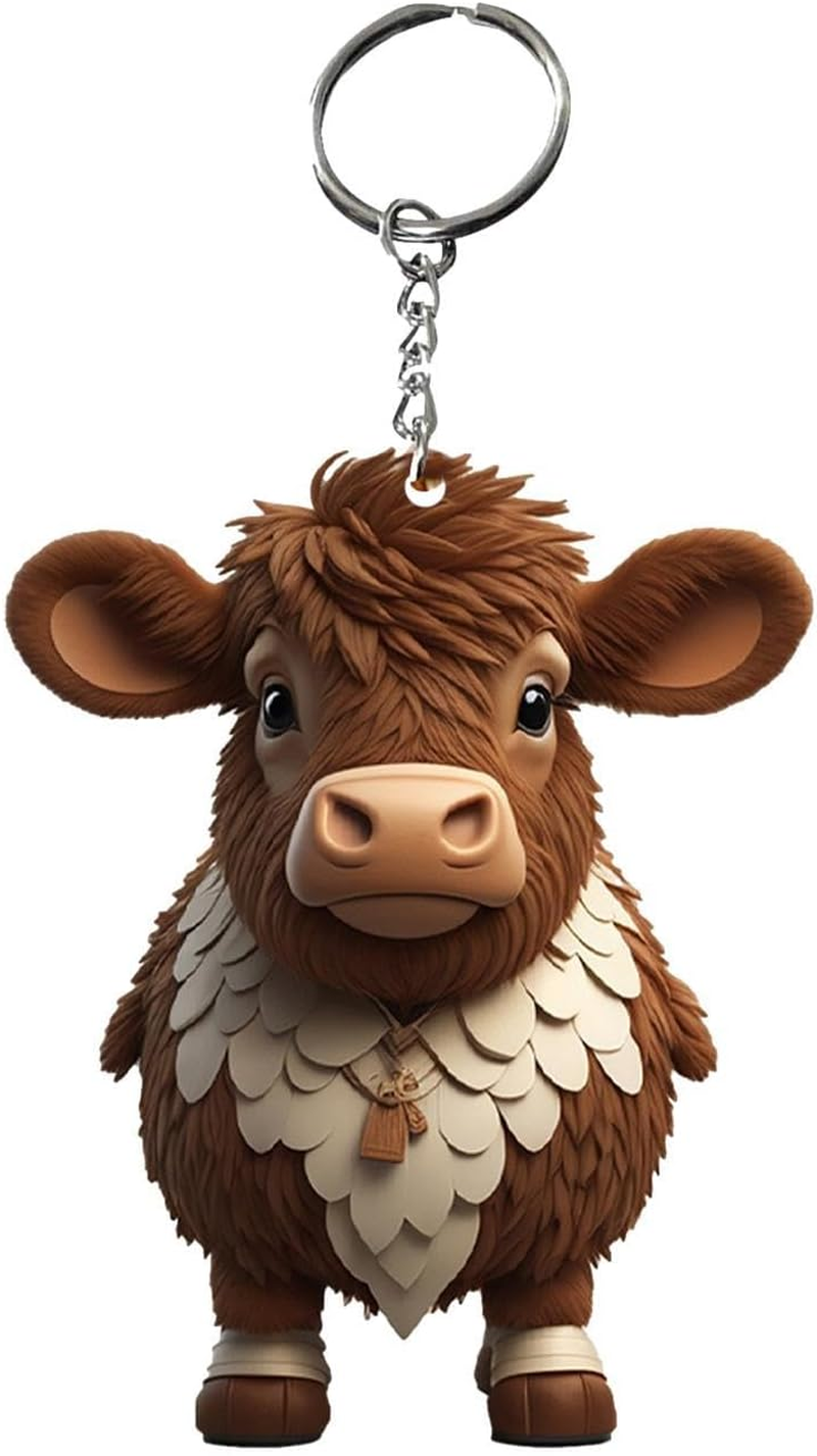 Highland Cow Keychain - Cattle Cartoon 2D, Acrylic Decorative Pendant, Colorful Keyring Accessory | School Bag Cell Phone Ornament, Wallet Decoration, Fun Personalized Gift Solution for Kids Adults image number 1