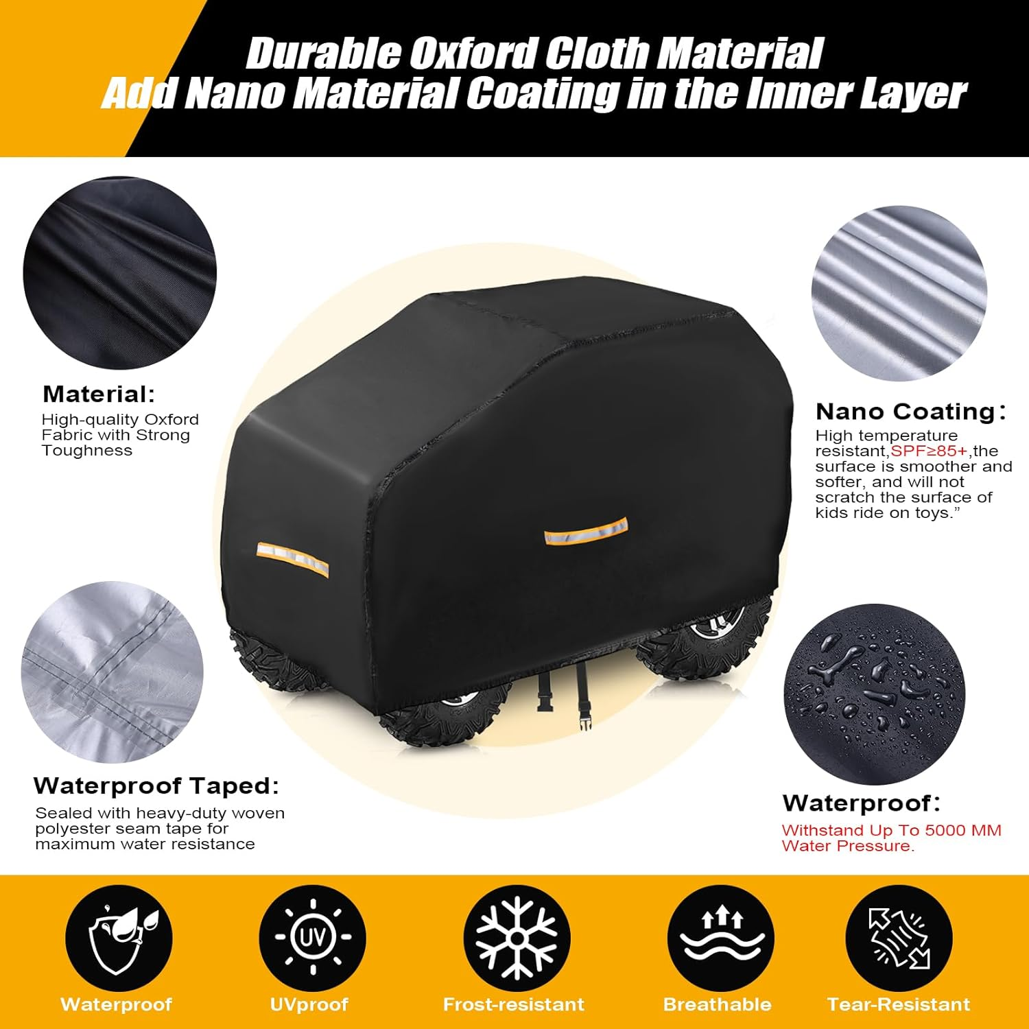 Large Kids Car Cover，Upgraded Power Wheels Covers Waterproof All Weather，Heavy Duty Kids Ride-On Car Cover with Nano Coating,Windproof Buckle and 3 Reflective Strips,Universal Kid Ride-On Accessories