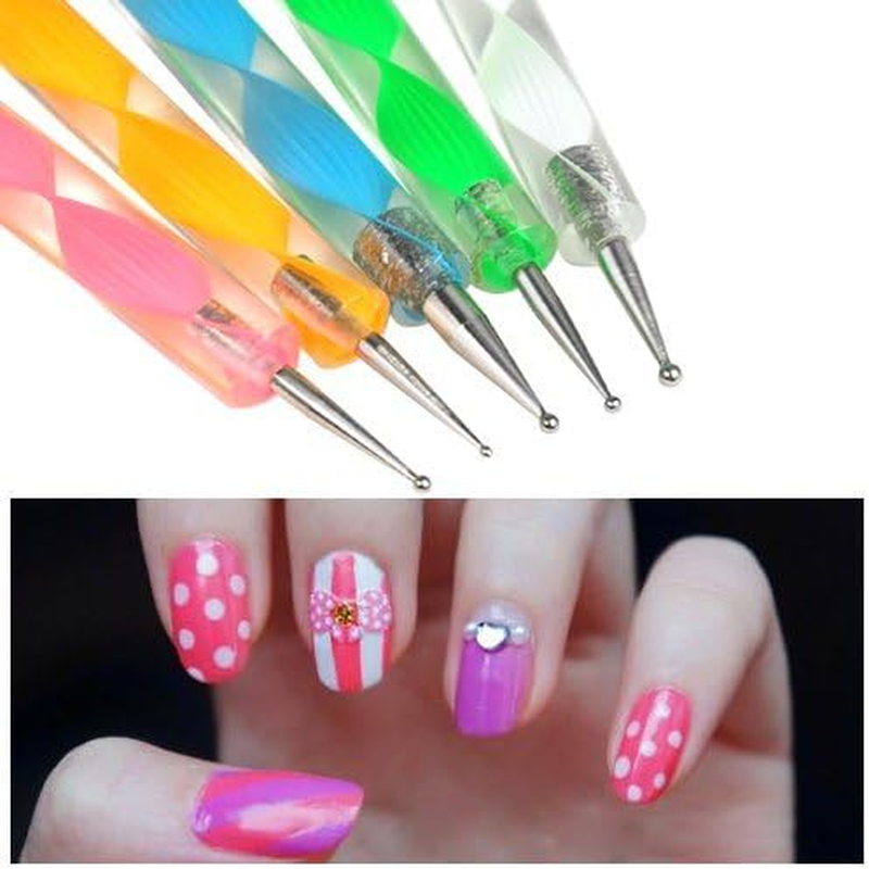 TRIXES 5 X 2 Way Dotting Pen Marbleizing Tool Nail Art Dot Paint Shop Accessory image number 1