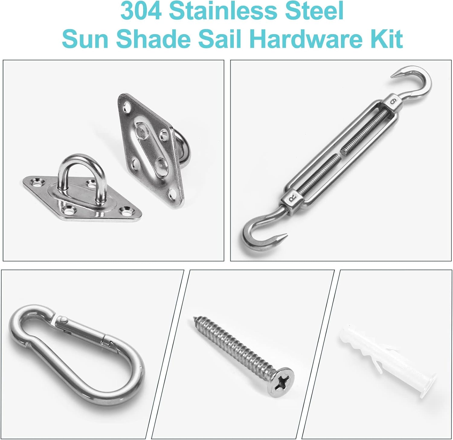 HOMPER M6 Awning Attachment Set, Heavy Duty Sun Shade Sail Stainless Steel Hardware Kit for Triangle and Square, Rectangle, Sun Shade Sail Fixing Accessories image number 5
