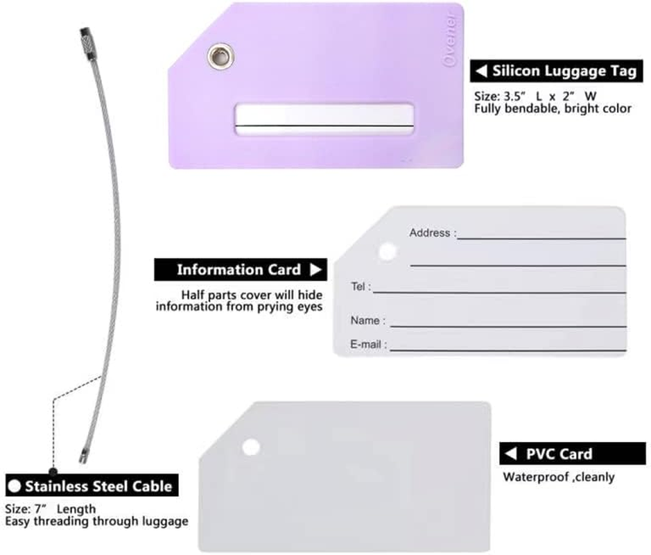 Ovener 5Pack Silicone Luggage Tag with Name ID Card Perfect to Quickly Spot Luggage Suitcase by (Purple) image number 2