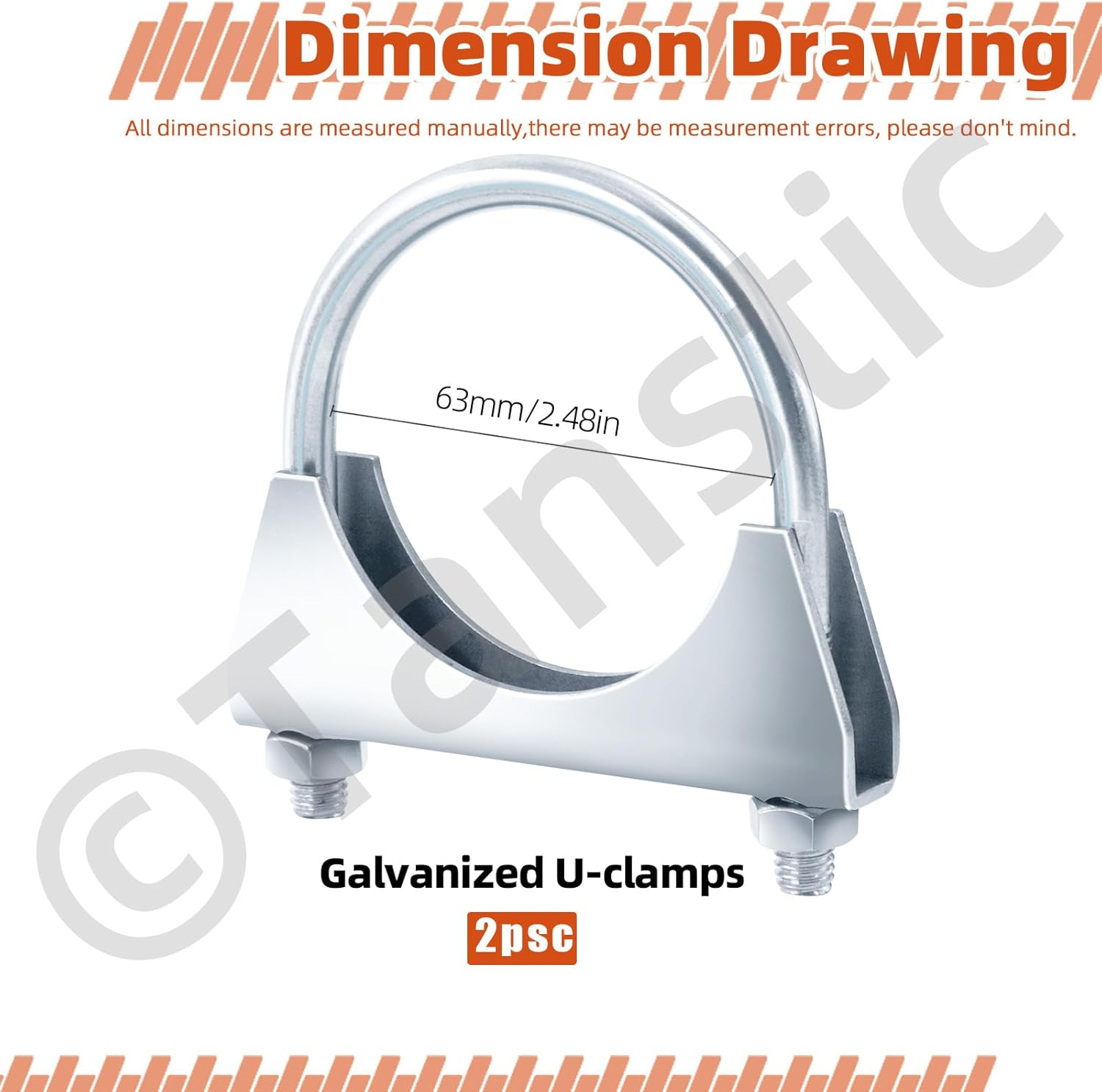 Tanstic 2Pcs 2-1/2" U Bolt Clamp Exhaust U Clamp Muffler U-Bolt Exhaust Clamps Heavy Duty U Bolt Clamps for Muffler, Pipe image number 6