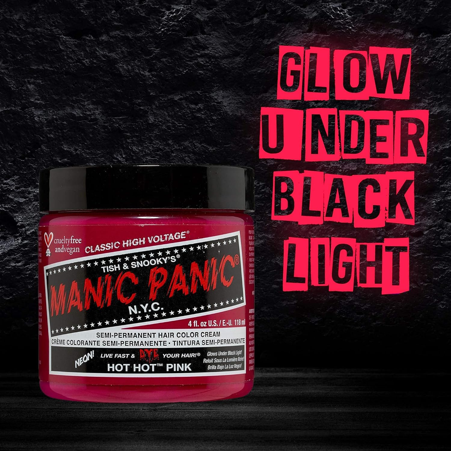 MANIC PANIC Classic Hot Hot Pink Semi Permanent Hair Color - Neon Pink Hair Dye for Women & Men That Lasts 4-6 Weeks - Vegan, Ammonia & Cruelty-Free - Create & Mix Custom Shades (4Oz)