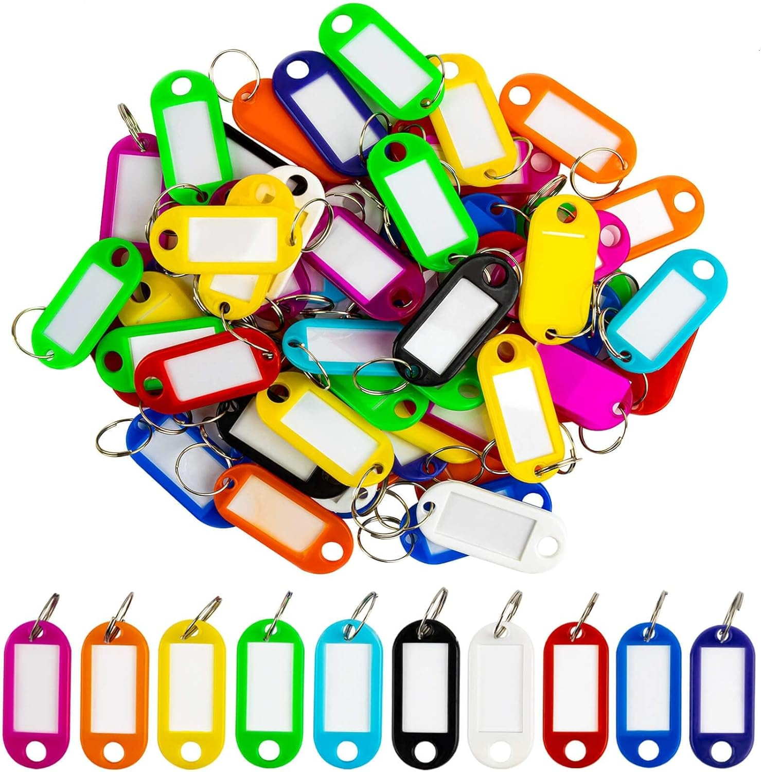 Sukh 60 Pcs Key Ring Tags - Key Tags Plastic 10 Assorted Colours,Identifiers,Name and Labels,Adapt to USB Drive,Pets,Bags Split Ring Window Lucky Line Flexible Colored image number 1