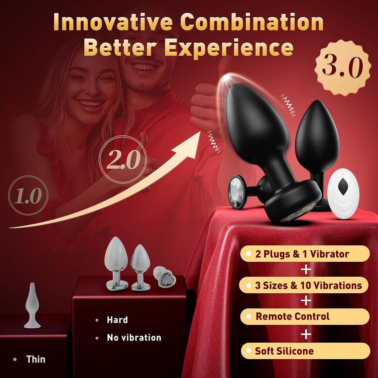 Vibrating Butt Plug Set 3-Size Progression Anal Toys, 10-Stage Vibration Anal Plugs Training Kit, Sex Toys Couples for Man Woman Buttplug Silicone Small but Plug Adult Toy Women Men, Remote Control image number 3