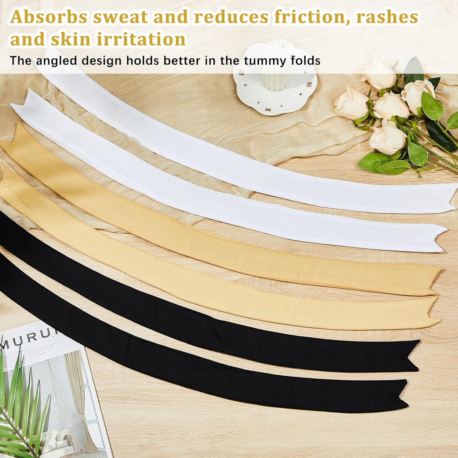 Boyiee 6 Pack Tummy Liners for Sweat Rash plus Size under Belly Stomach Pad Band Women Men, Xx-Large, Black, White and Khaki (Boyiee-Tool-Bt78C) image number 4