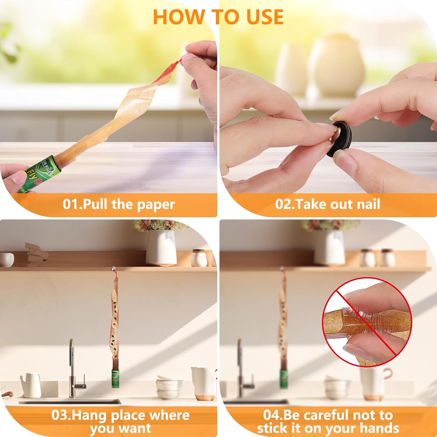 20PCS Fly Paper Strips，Geeric Fly Ribbon Sticky Traps Hanging Insect Traps Fly Catcher Sticky Fly Traps Rolls Tape Fly Bait Indoor Catcher for Fruit Flies, Gnat, Pest, Mosquito Green image number 5