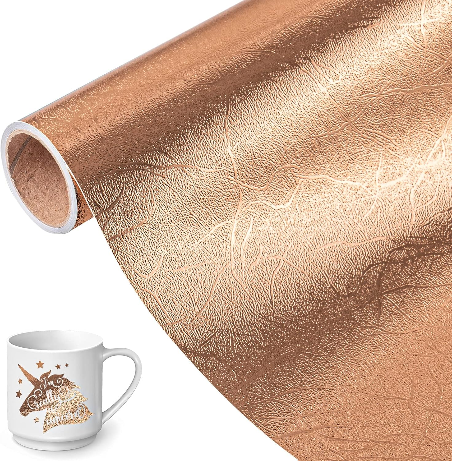 VINYL FROG Tree Texture Adhesive Vinyl Roll, 12" X6Ft Rose Gold, Permanent Craft Vinyl, Metallic Foil Sticker for Crafts, Home Decor