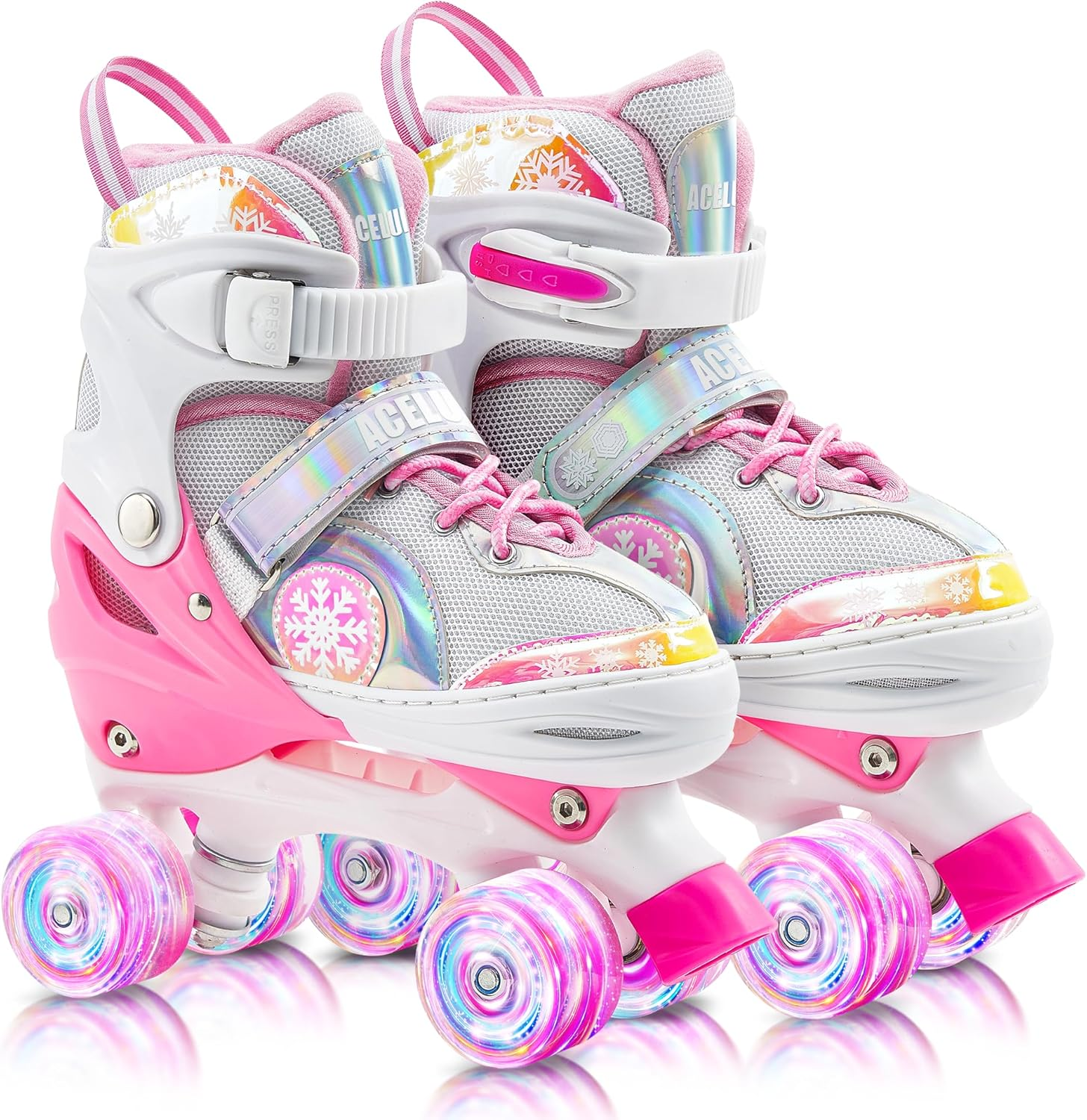 Acelufly Roller Skates for Girls Kids Beginners, Adjustable Quad Skates with All Light up Wheels image number 3