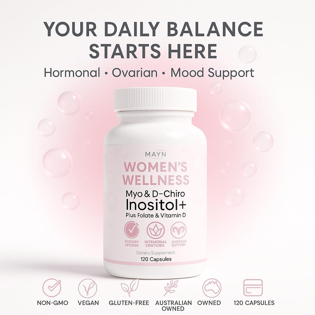 Myo-Inositol + D-Chiro Inositol 40:1 Complex &ndash; with Folate & Vitamin D3 &ndash; 2000Mg Myo + 50Mg D-Chiro &ndash; Women&rsquo;S Wellness Formula &ndash; 120 Vegan Capsules by MAYN image number 3