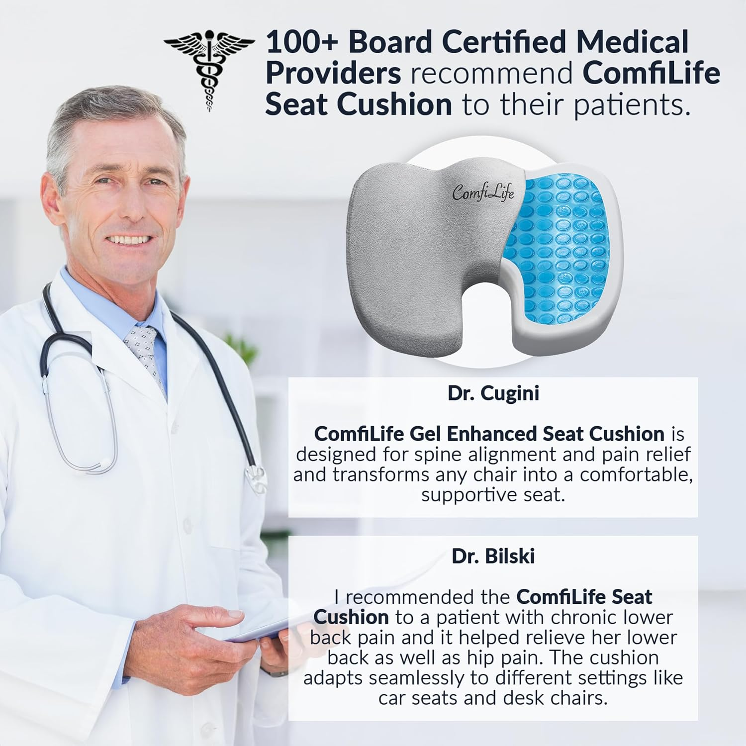 Comfilife Gel Enhanced Seat Cushion for Desk Chair &ndash; Premium Gel + Memory Foam Office Chair Cushion, Car Seat Cushion for Driving, Gaming &ndash; Chair Cushions for Back & Sciatica Pain Relief (Gray)