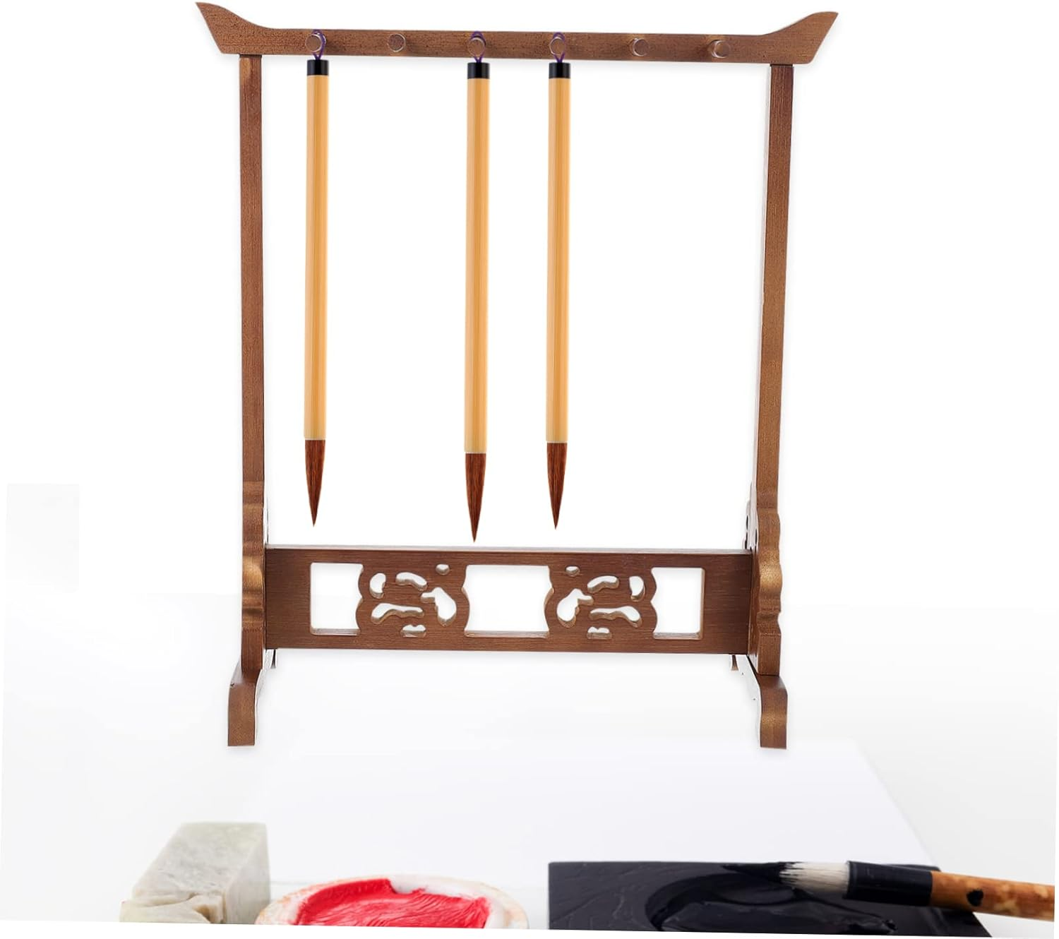 KICHOUSE Creative Nan Bamboo Brush Pen Rack and Holder Desktop Organiser for Students Calligraphy Storage Vintage Style Small Decorative Stationery Accessory image number 5