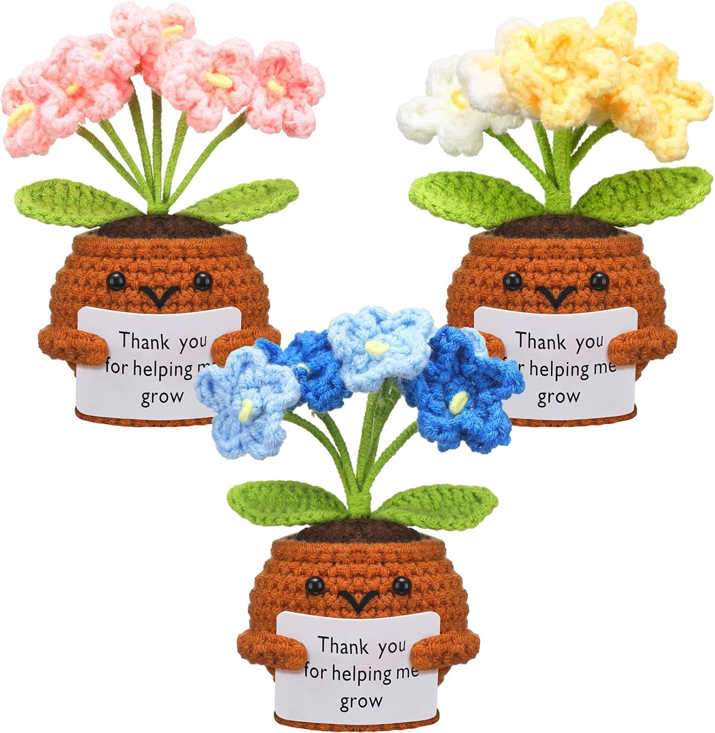 3 Pcs Teacher Appreciation Crochet Doll with Card Thank You for Helping Me Grow Teacher Thank You Presents for Birthday Home Office Decor(Forget Me Not)