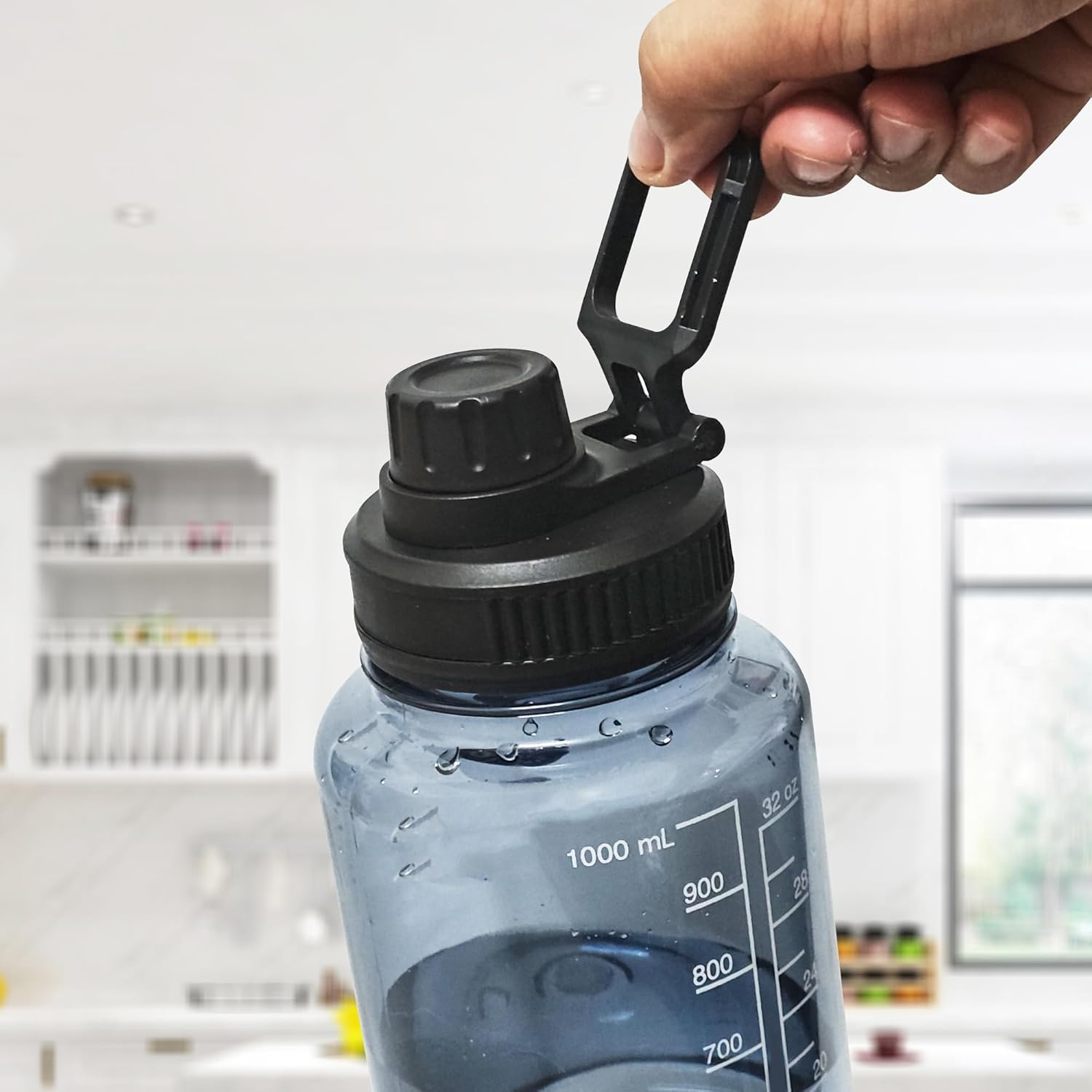 2 Pcs Replaceable Lid for Nalgene Sustain Tritan Water Bottle, Wide Mouth Loop Top Lid Compatible with Nalgene 32 Oz, BPA Free, Replacement Cap Accessories with Handle Easy to Carry, Black image number 5