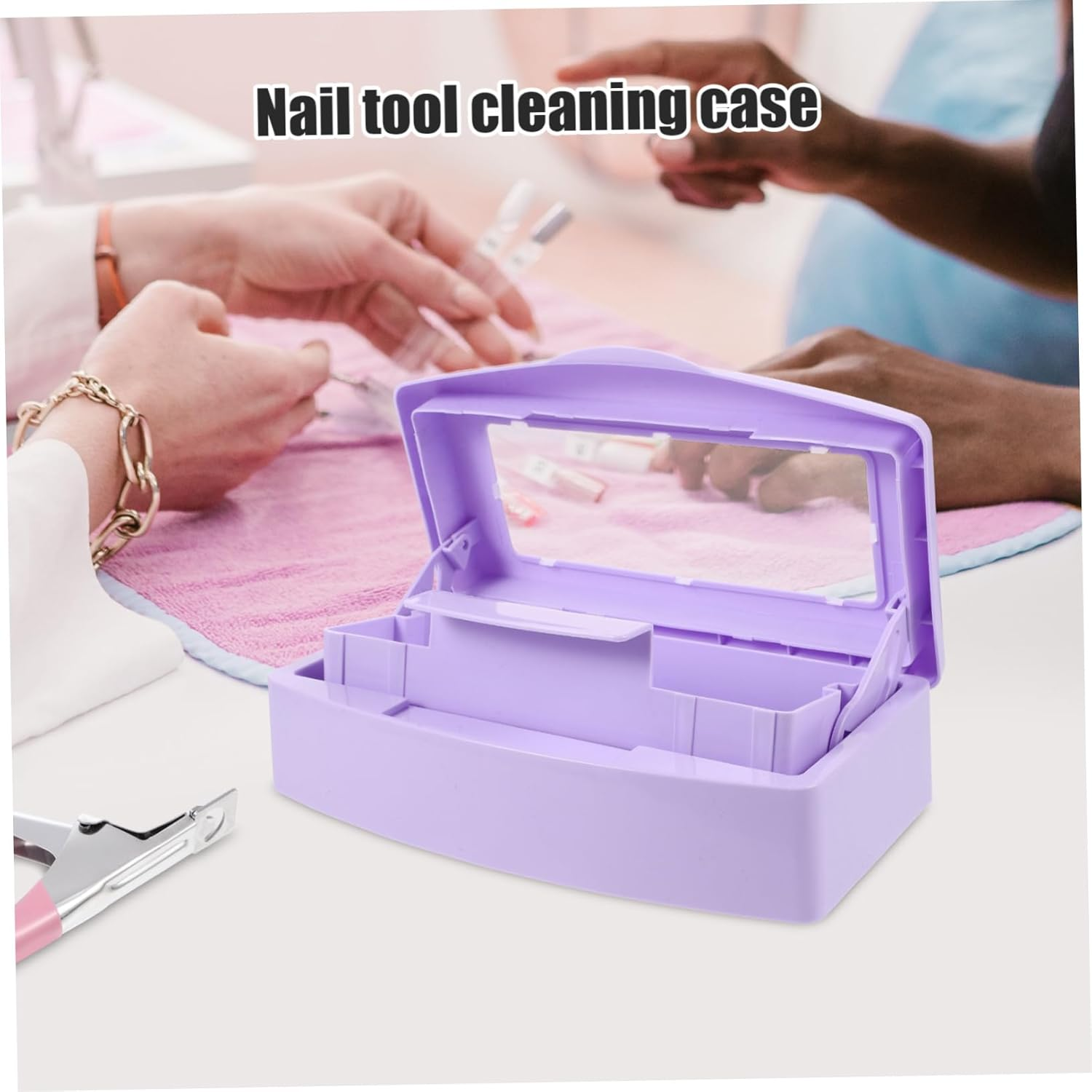 PENIKOKO Nail Art Tool Cleaning Box Portable Organizer with Lid for Manicure Tweezers Tools Clean Storage for Professionals Diy Enthusiasts for Home Salon Use image number 3