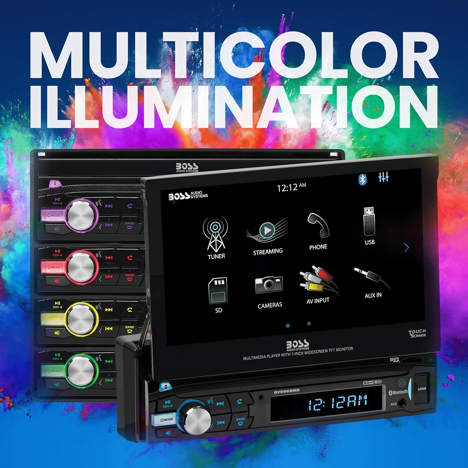 BOSS Audio Systems BV9968MB Car Stereo System - Single Din 7 Inch Head Unit, Touchscreen, Bluetooth Audio and Hands-Free Calling, AM/FM Radio Receiver, No CD Player, Aux-In, USB image number 5