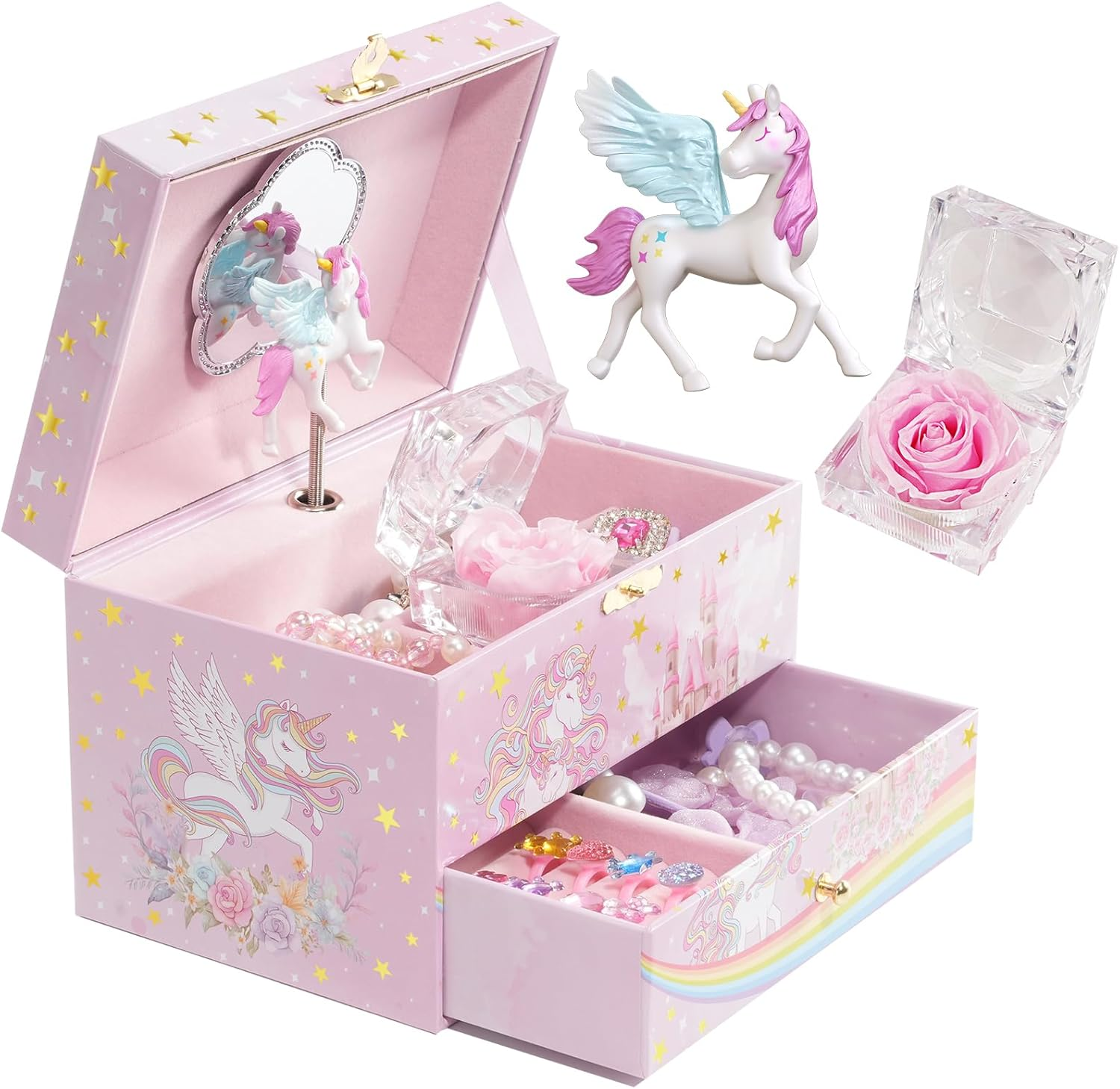 Procase Children'S Jewelry Box, Kids Jewelry Organizer with Unicorn for Little Girls, Jewelry Case for Toddler Age 2 3 4 5 6 7 8 -You'Re My Sunshine image number 5