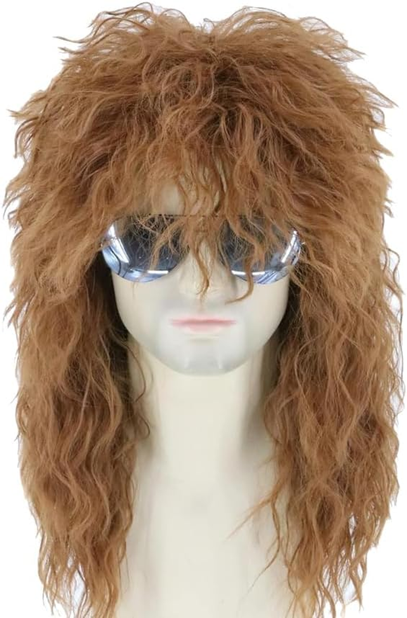 Suithink 80S Wig Mullet Light Brown Long Curly Rock Disco Costume Party Wigs for Men and Women image number 3