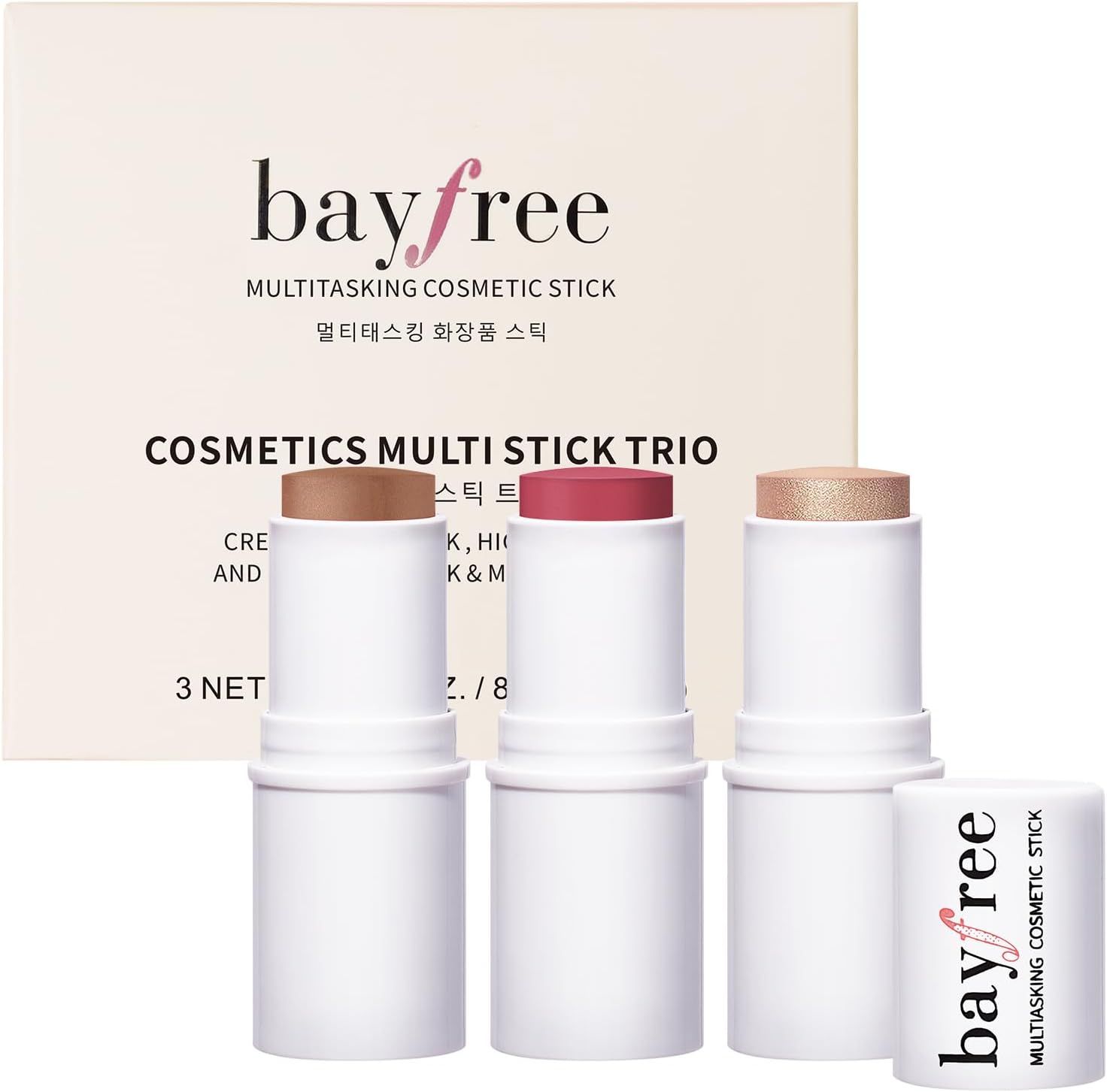 Bayfree 3 PCS Makeup Cream Contour Stick Set, Highlighter, Bronzer & Blush Stick Trio for Face, Long Lasting, Natural Face Contour, Dewy & Matte Finish, Suitable for All Skin