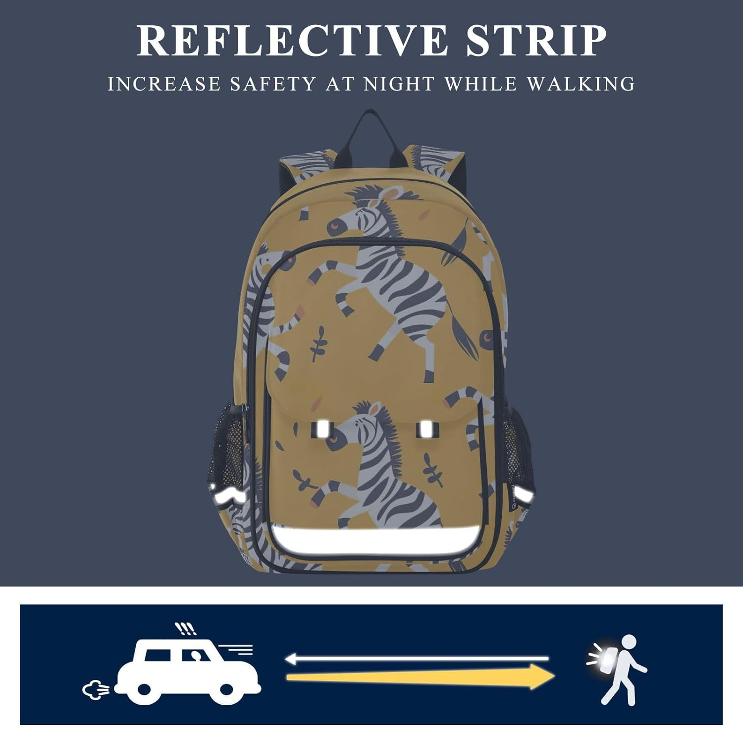 RPLIFE Children'S Backpack 17 Inch Durable Backpack for Boys Girls, Zebra Yellow, One Size, Traditional Backpacks image number 2