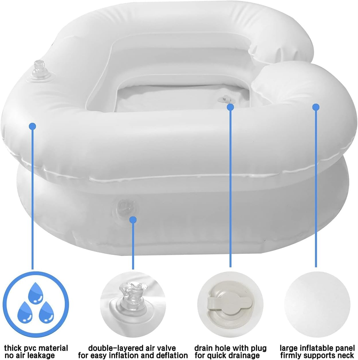 Hair Washing Basin, Inflatable Shampoo Basin, Portable Shampoo Bowl for the Elderly, Disabled, Pregnant Woman, Bedridden and Handicapped image number 1