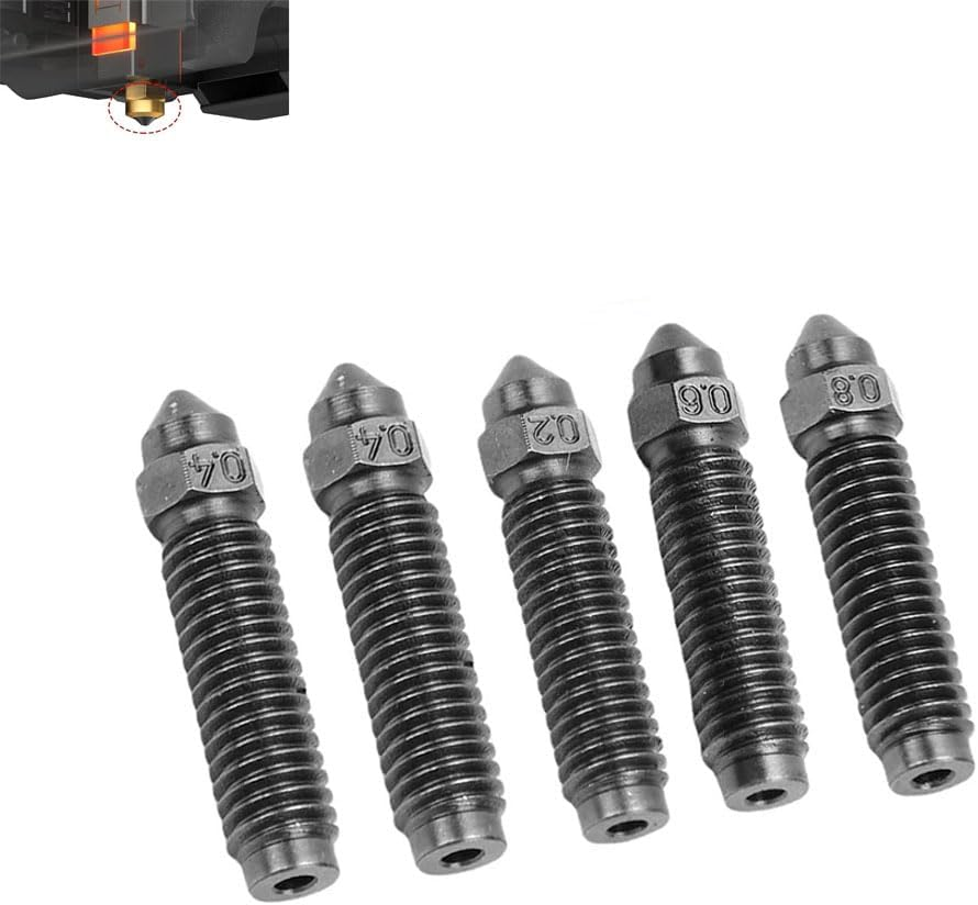 Lyhaogao Carbon Hardened Steel 3D Printer Nozzle Set - 5Pcs High Speed Printing Nozzles for ELEGOO, PLA/ABS/TPU, Multi Material Compatible, Durable & Heat Resistant Replacement Nozzle Kit image number 2